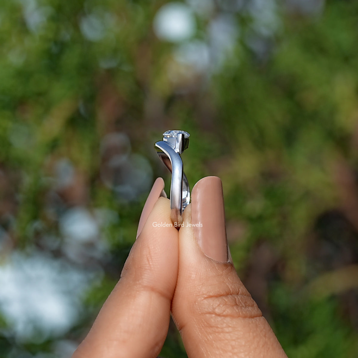 Marquise Cut Lab Diamond Curved Solitaire Ring