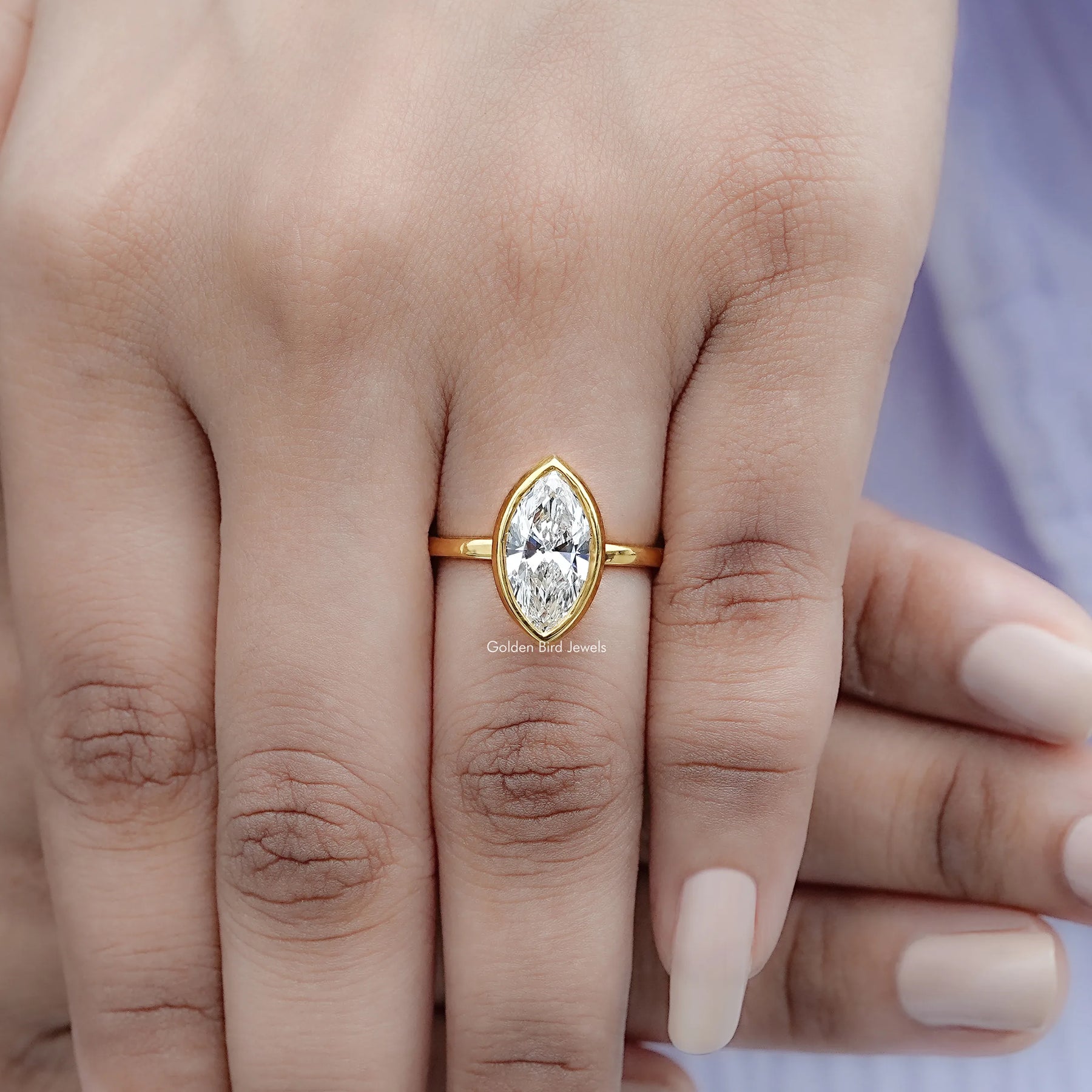 Top view of Marquise Cut Lab Diamond Bezel Set Ring