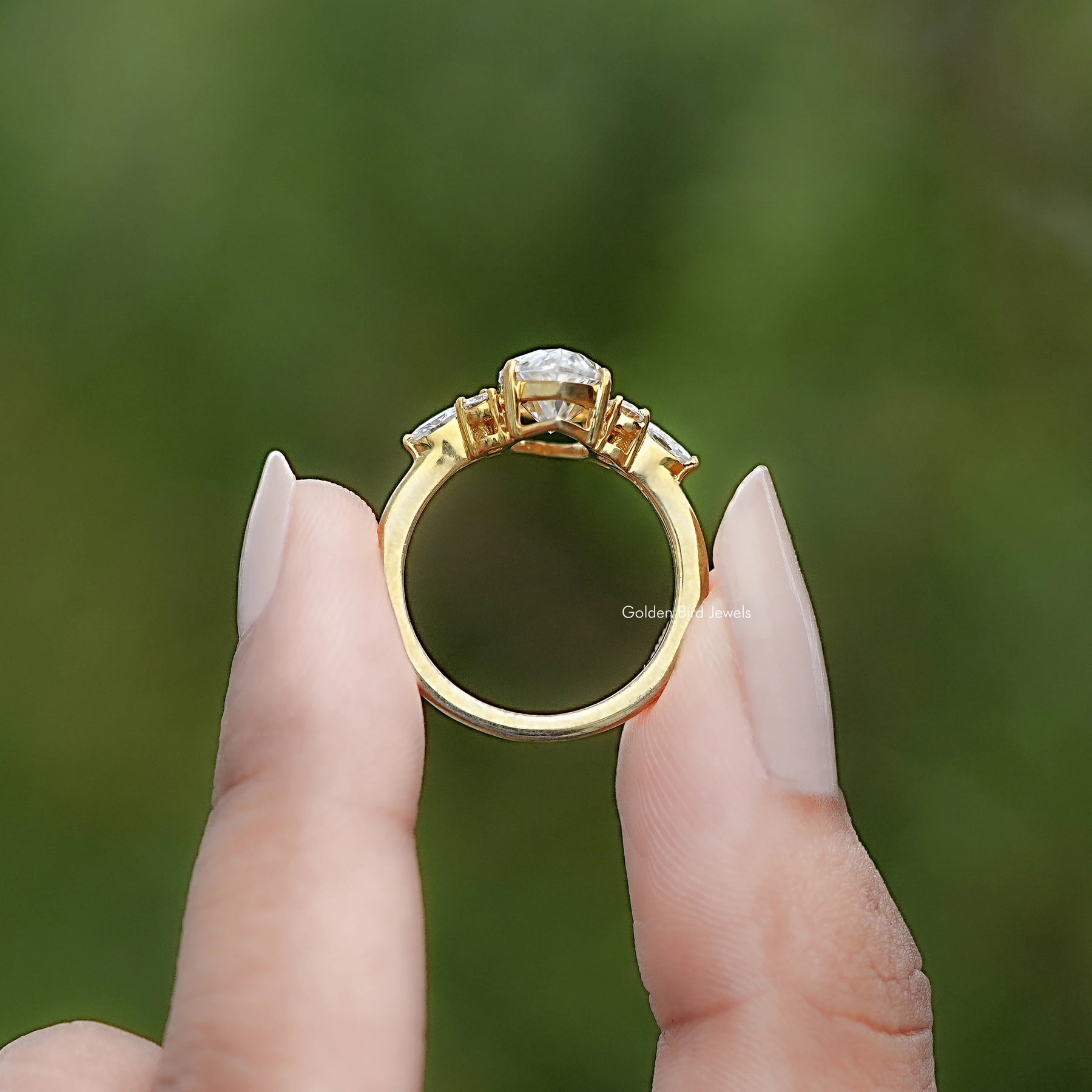 Back view of Marquise Accent Stone Ring in secure setting