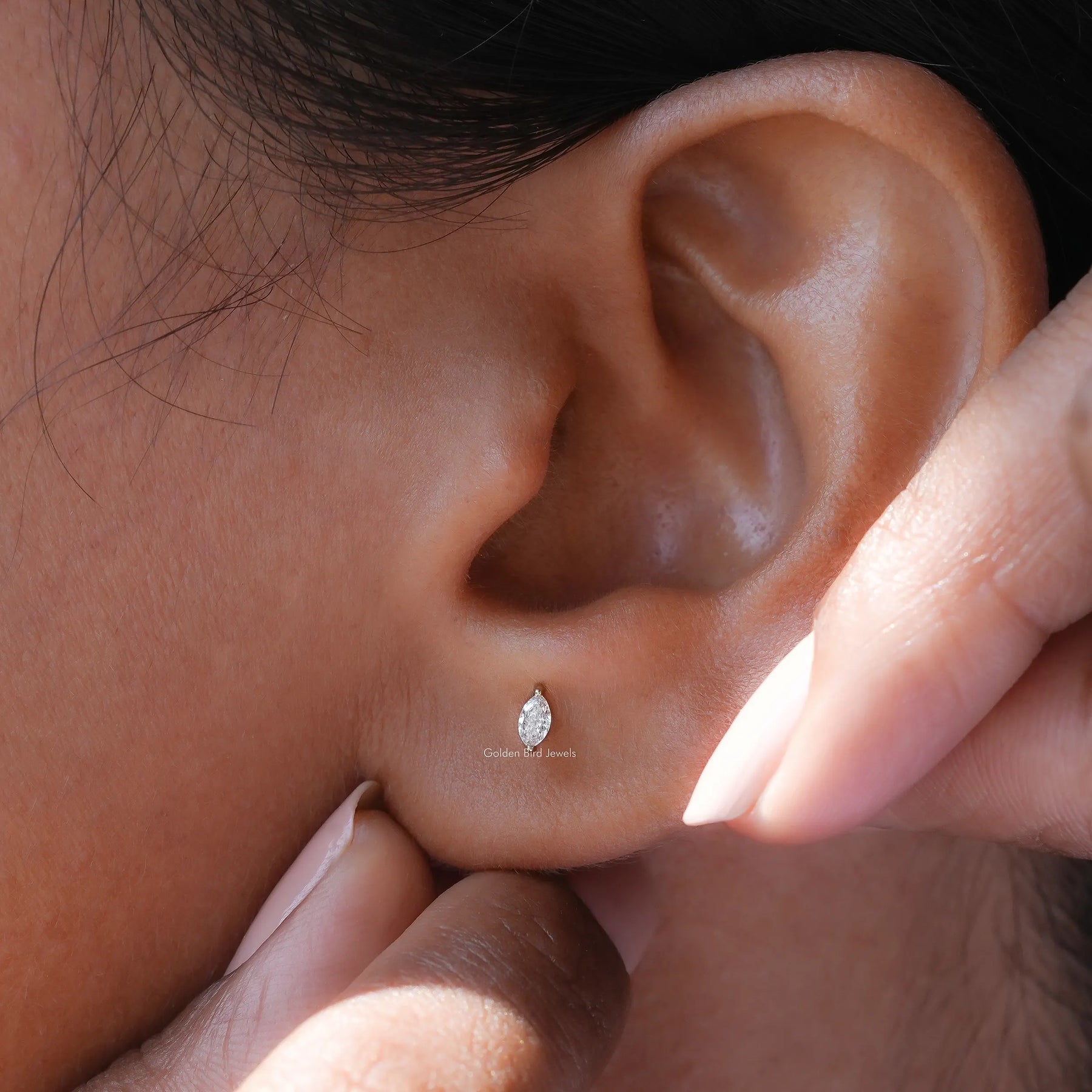 Detailed view of Marquise Cut Diamond Solitaire Stud Earrings