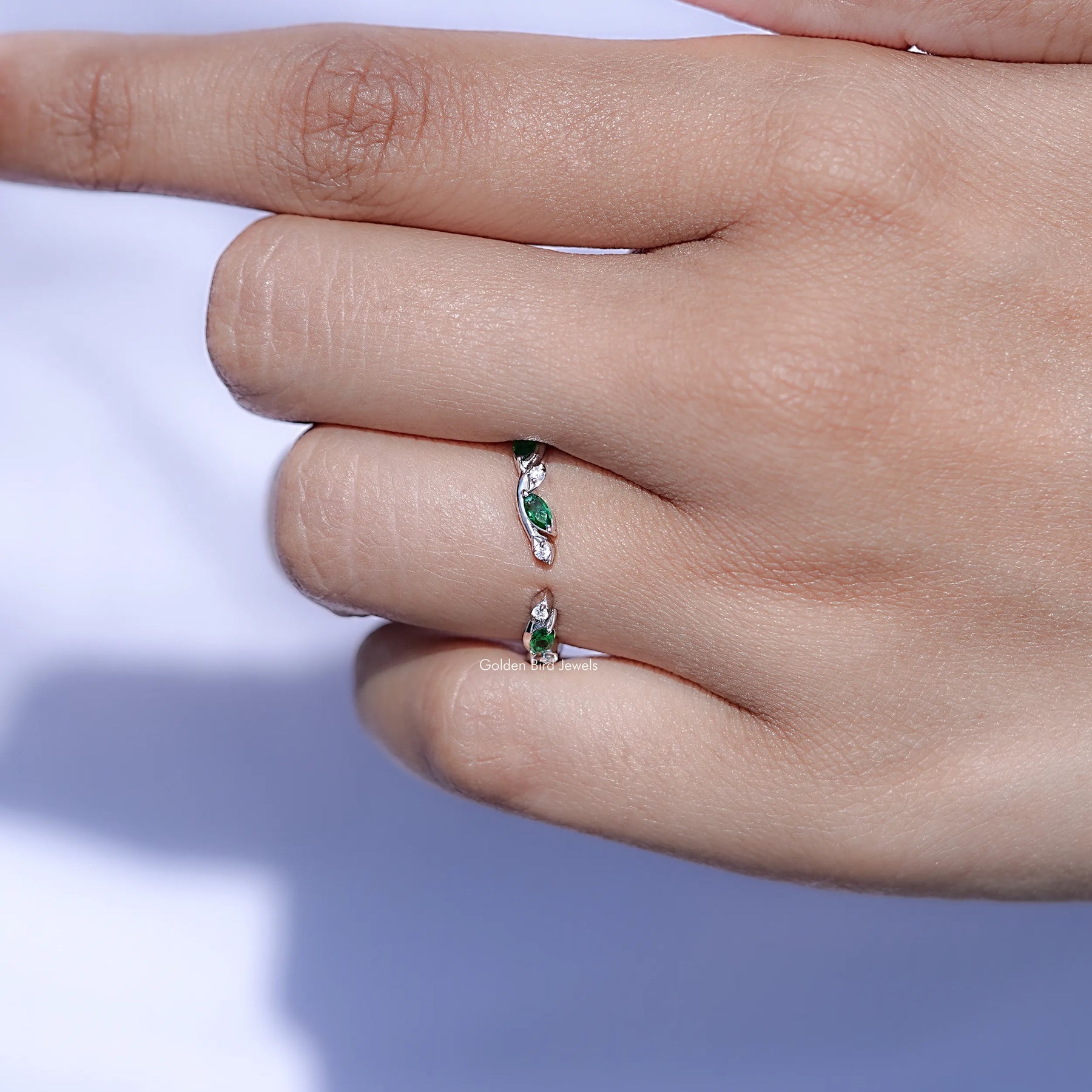 View of Marquise Cut Moissanite Solitaire Ring in prongs setting