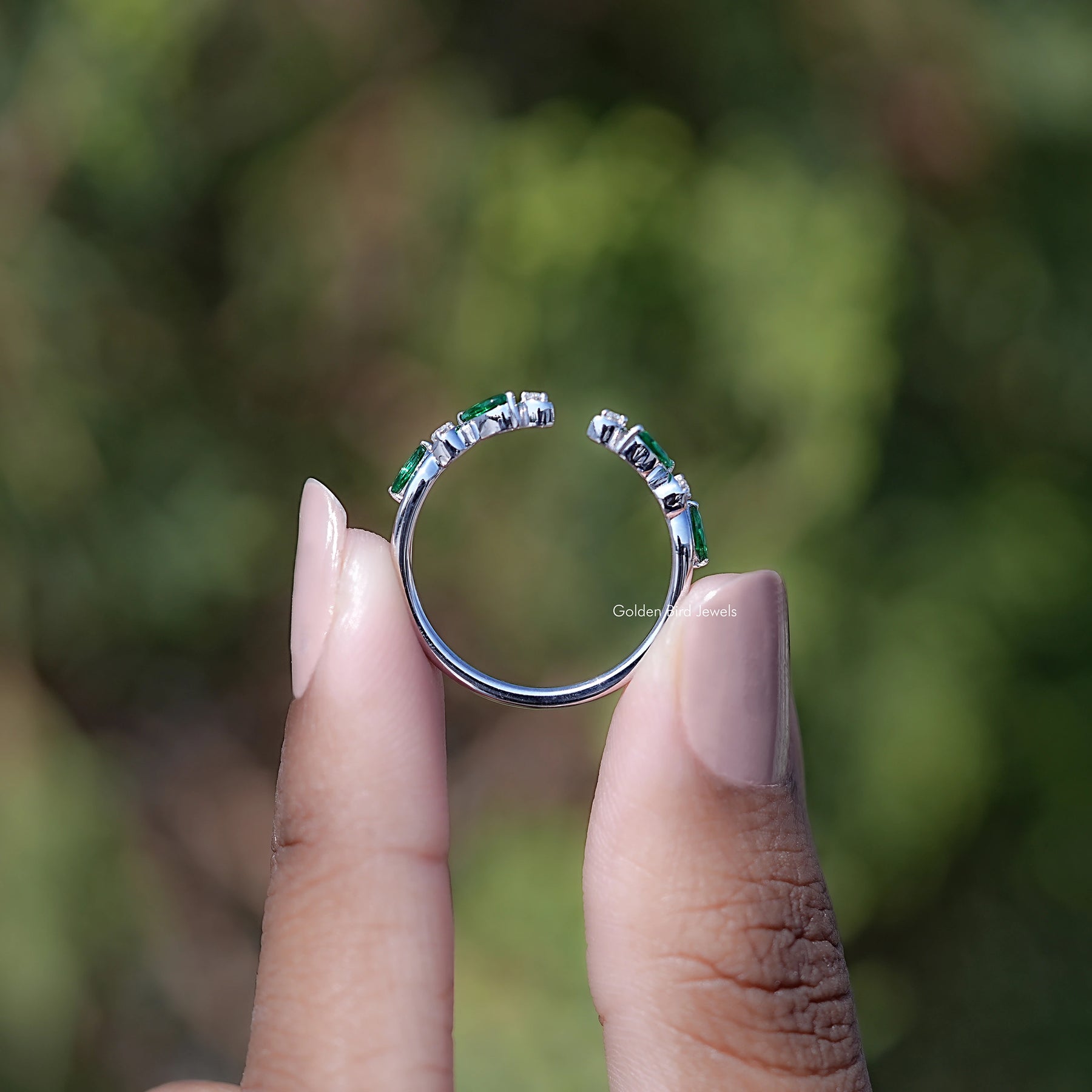 Back view of Marquise Cut Moissanite Solitaire Ring in secure setting