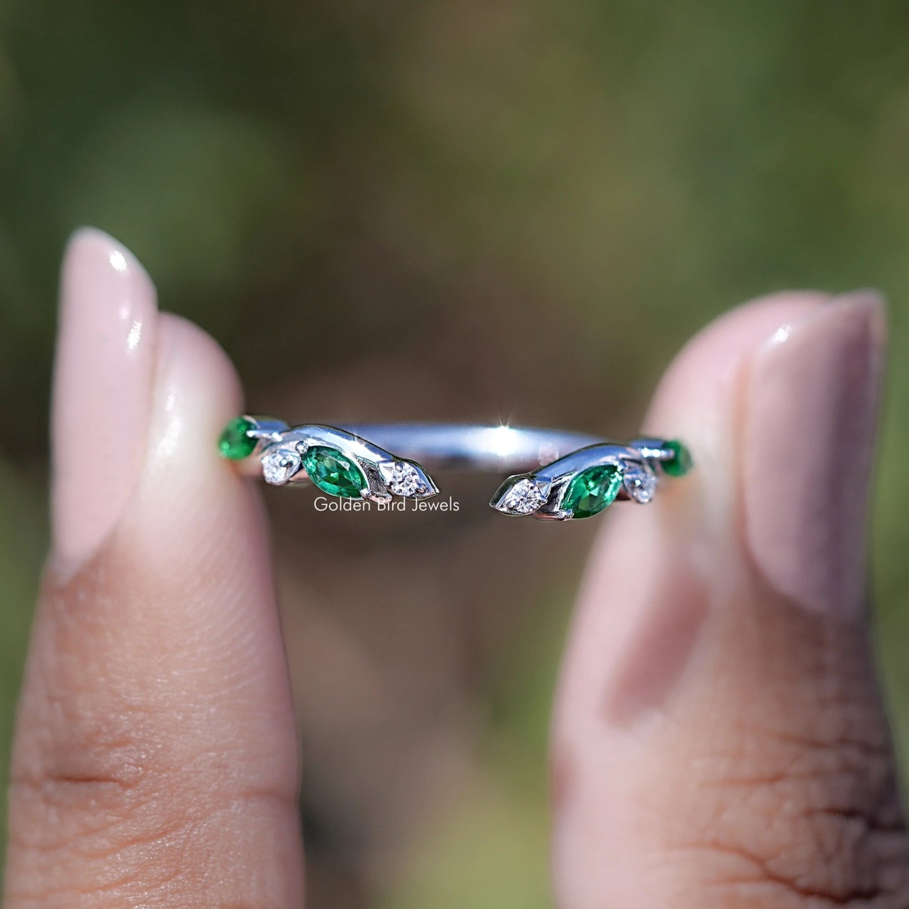 Front view of Marquise Gemstone Open Cuff Wedding Band