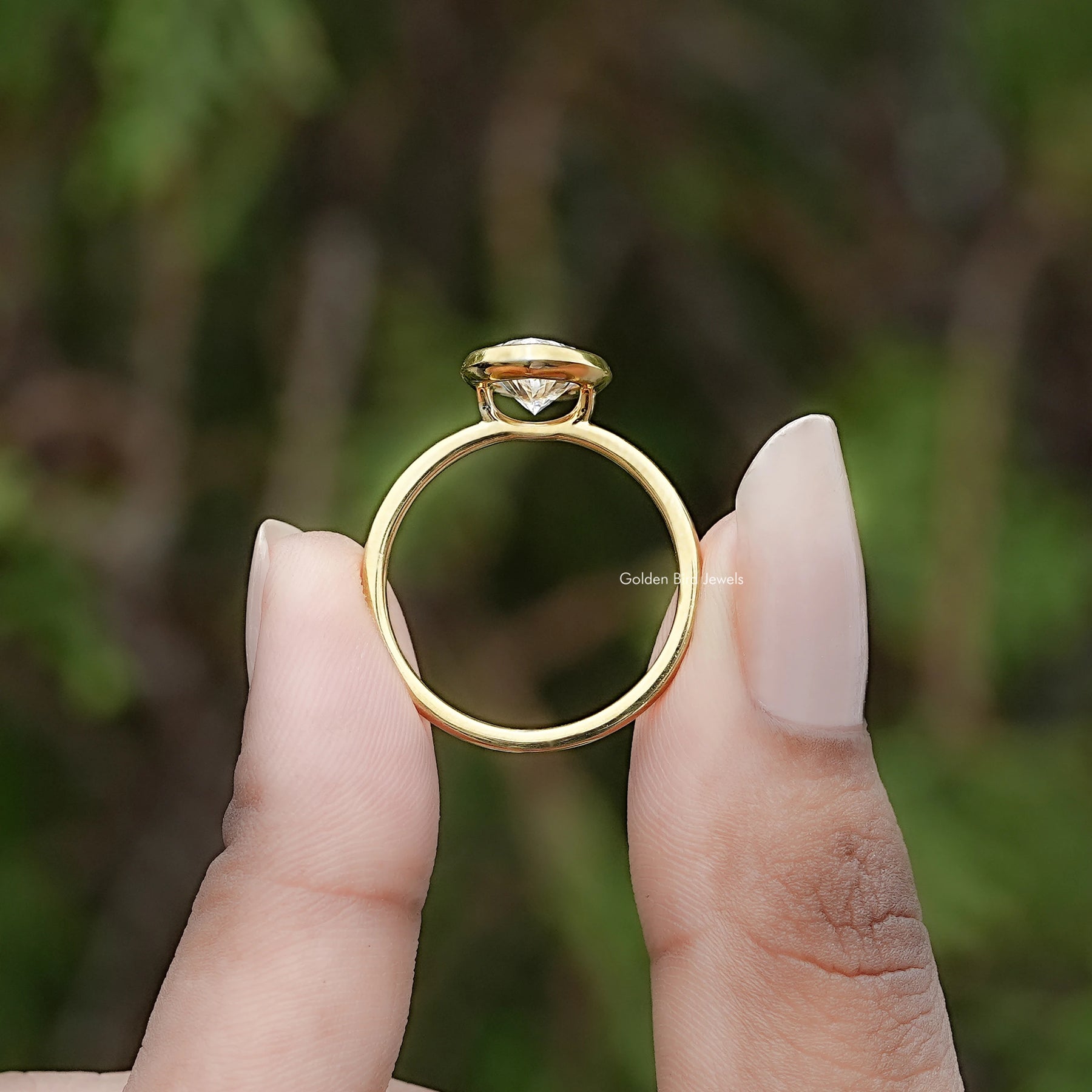 Back view of Marquise Cut Lab Diamond Bezel Set Ring