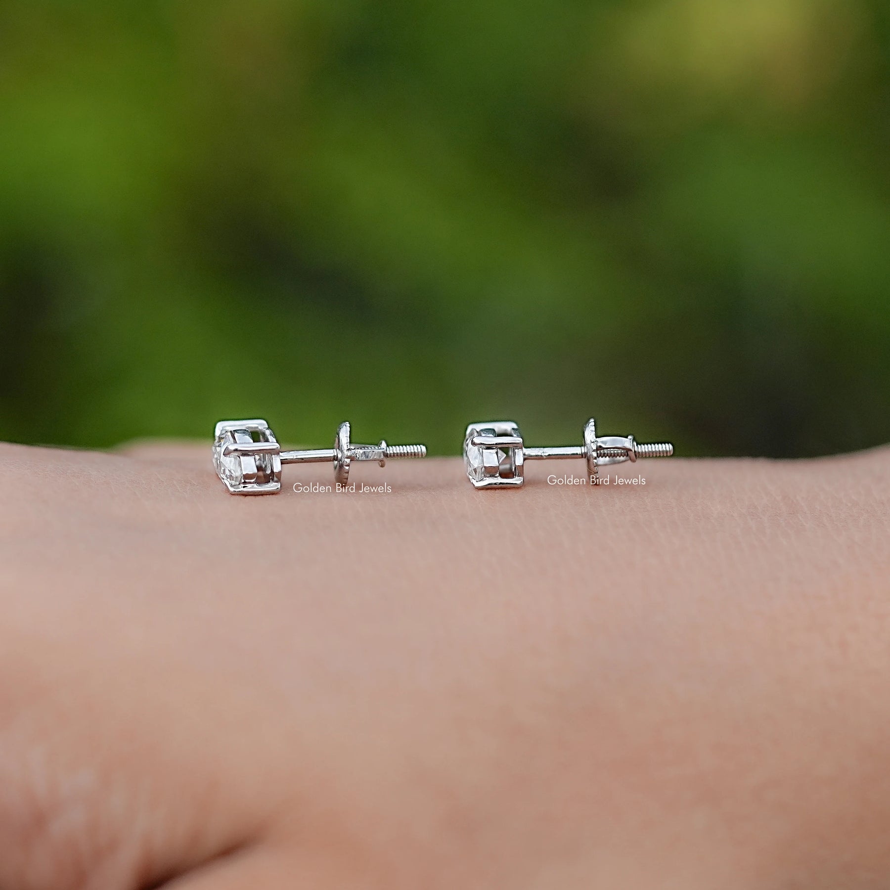 Front And Back Side View Of Marquise Moissanite Solitaire Stud Earrings