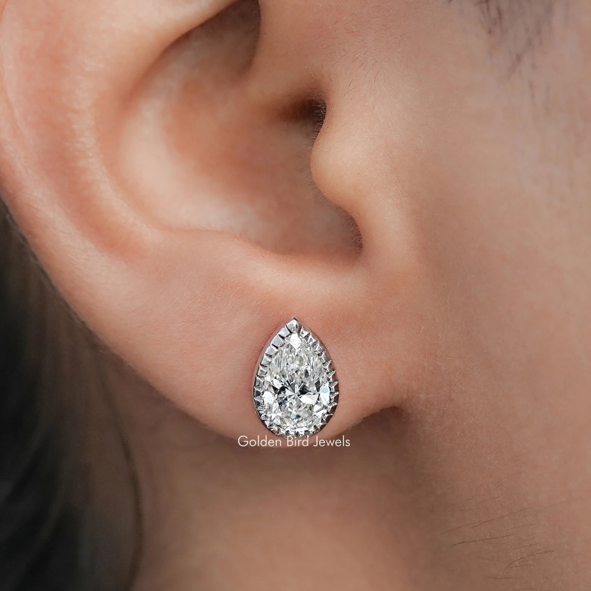 Milgrain Pear Shaped Lab Diamond Stud Earrings
