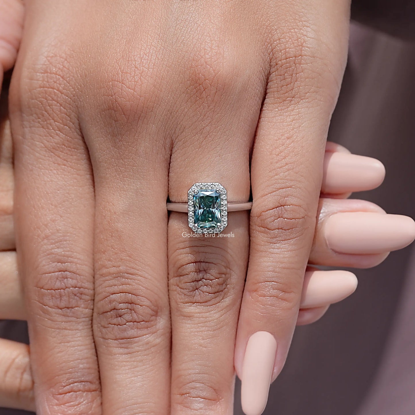 Radiant Cut Moissanite Diamond Halo Wedding Ring