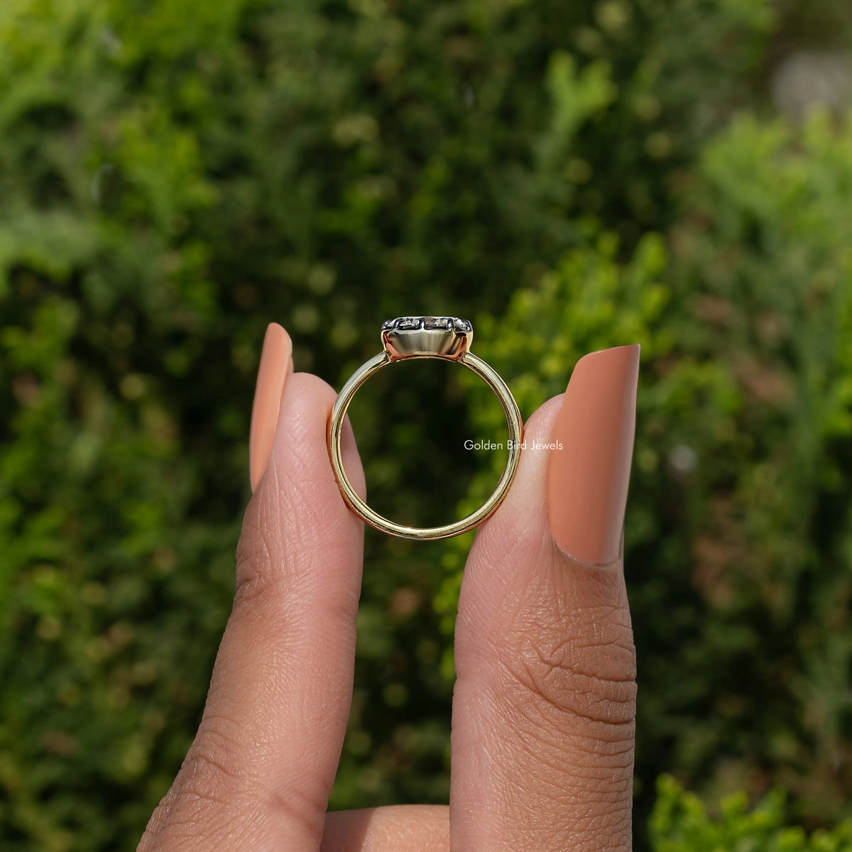 East West Old Mine Oval Cut Moissanite Solitaire Ring