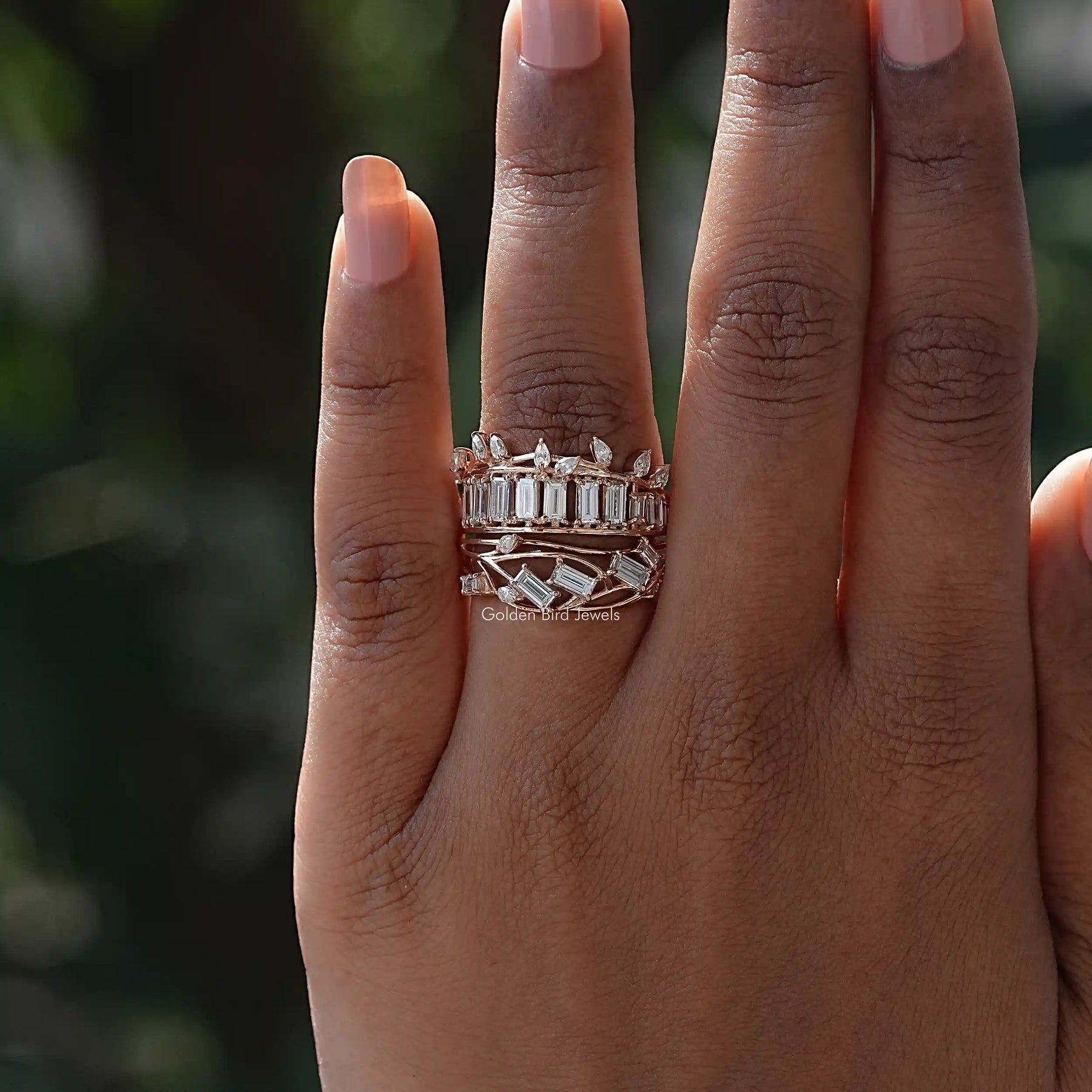 Detailed View Of Baguette Cut Moissanite Bridal Ring Setā In Yellow Gold