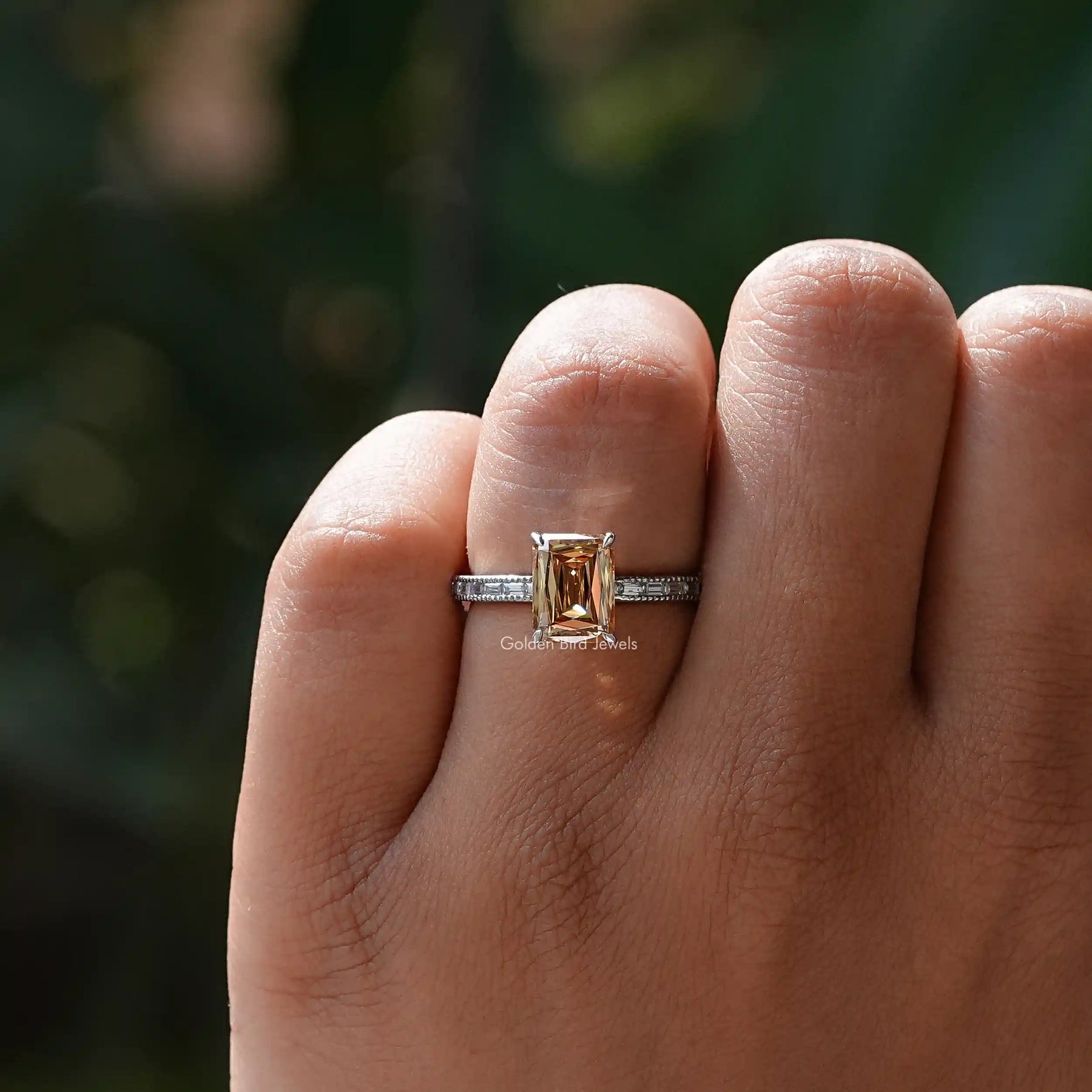 Criss Cut Moissanite Accent Stone Engagement Ring