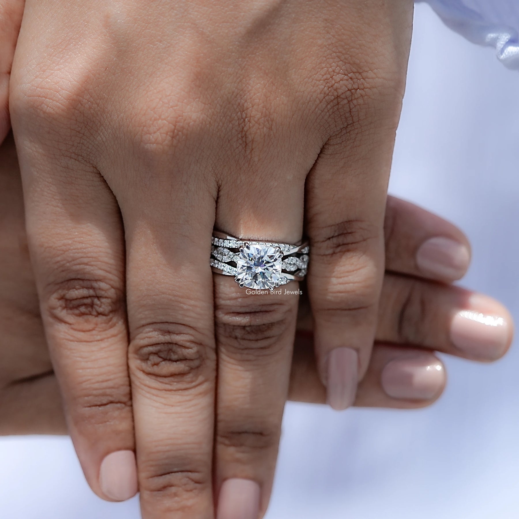 Cushion Cut Moissanite Accent Bridal Ring Set