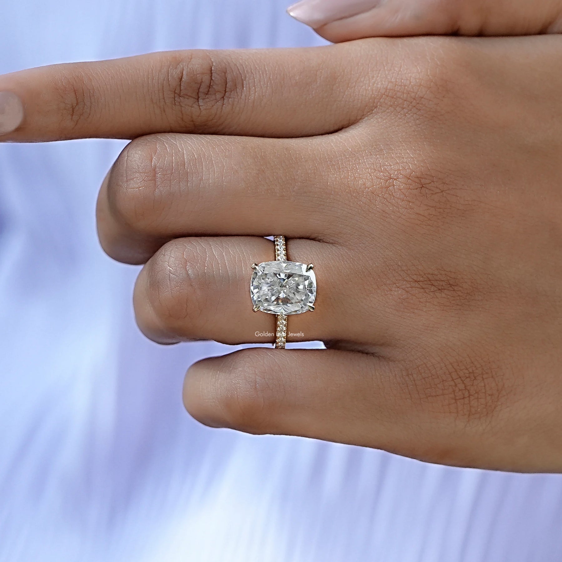 Cushion cut solitaire mossanite  ring in white gold