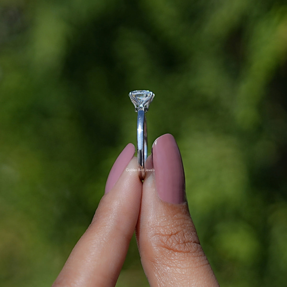 Side View of Cushion Cut Moissanite Solitaire Engagement Ring