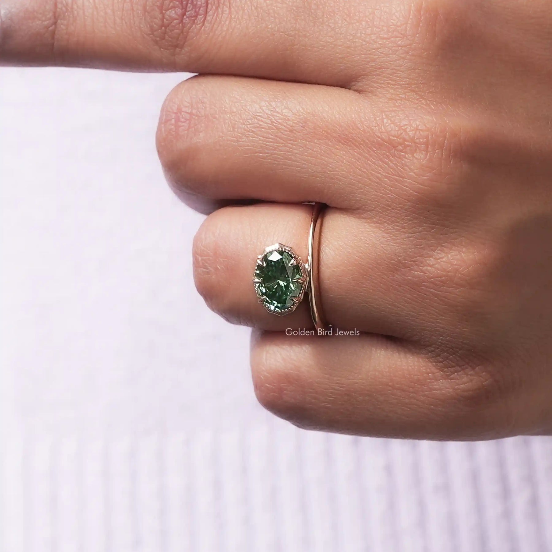 View of Oval Cut Moissanite Solitaire Ring In finger