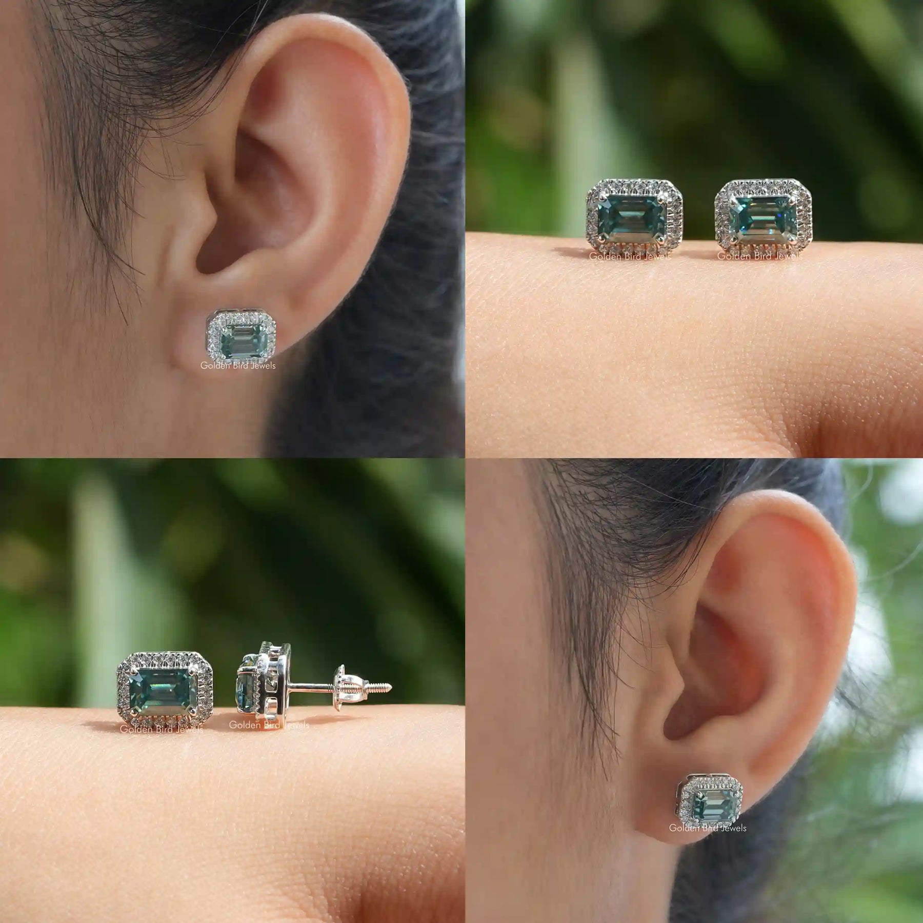 A view Collage Of Moissanite Stud Wedding Earrings