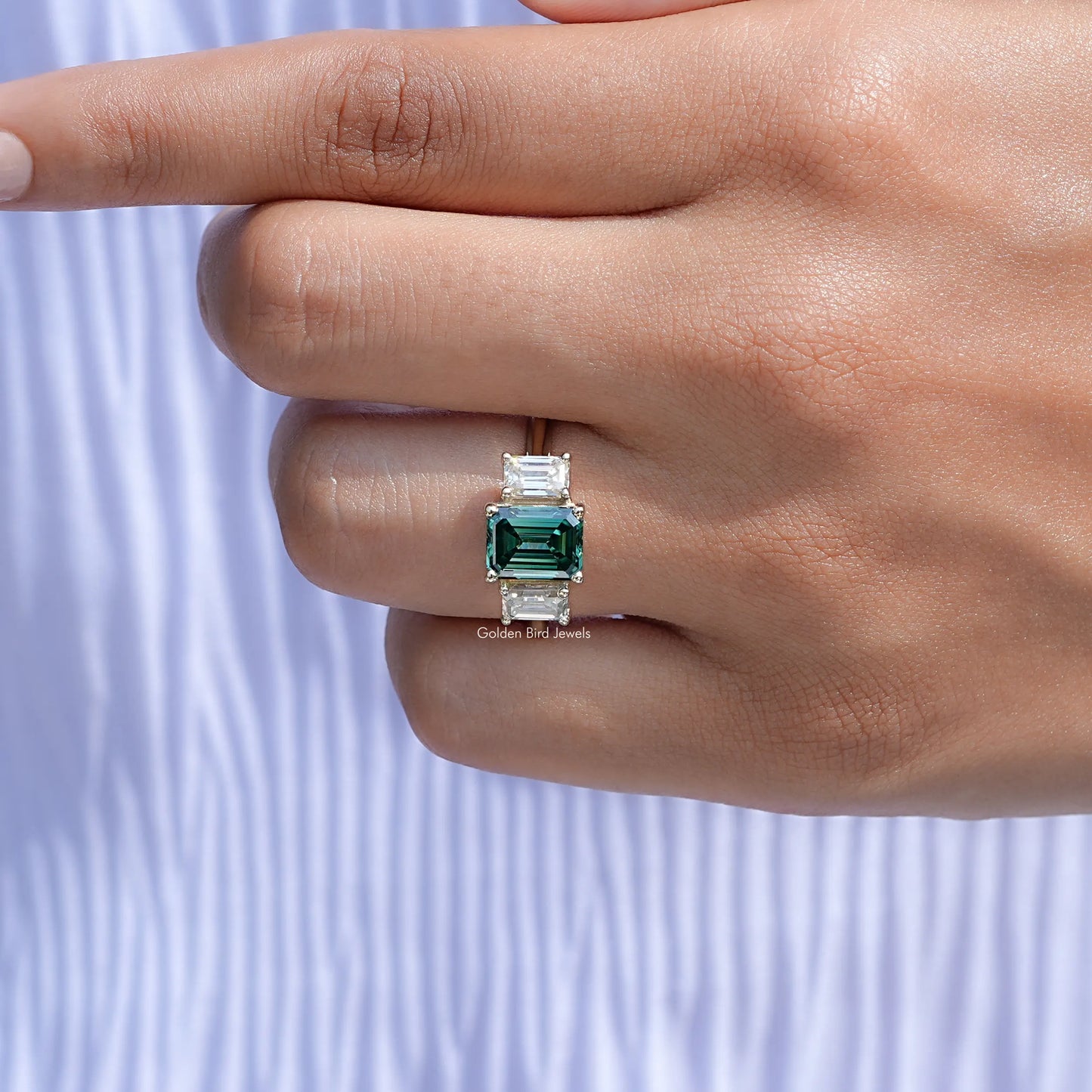 Moissanite Emerald Cut 3 Stone Ring