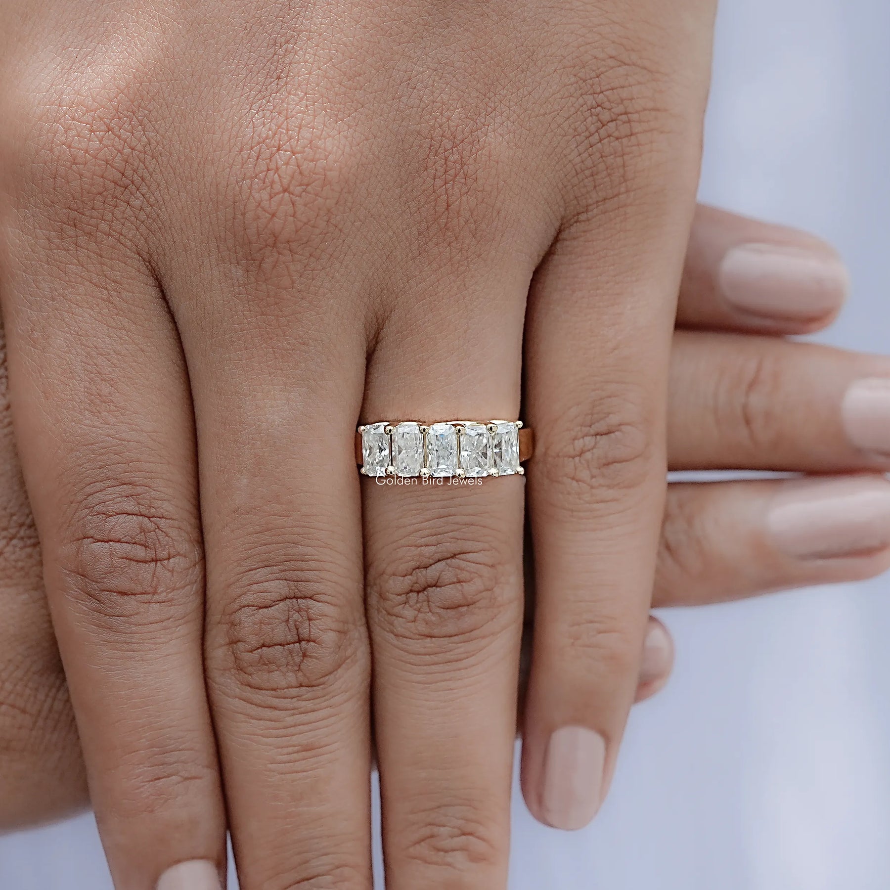 Five Stone Radiant Cut Moissanite Band