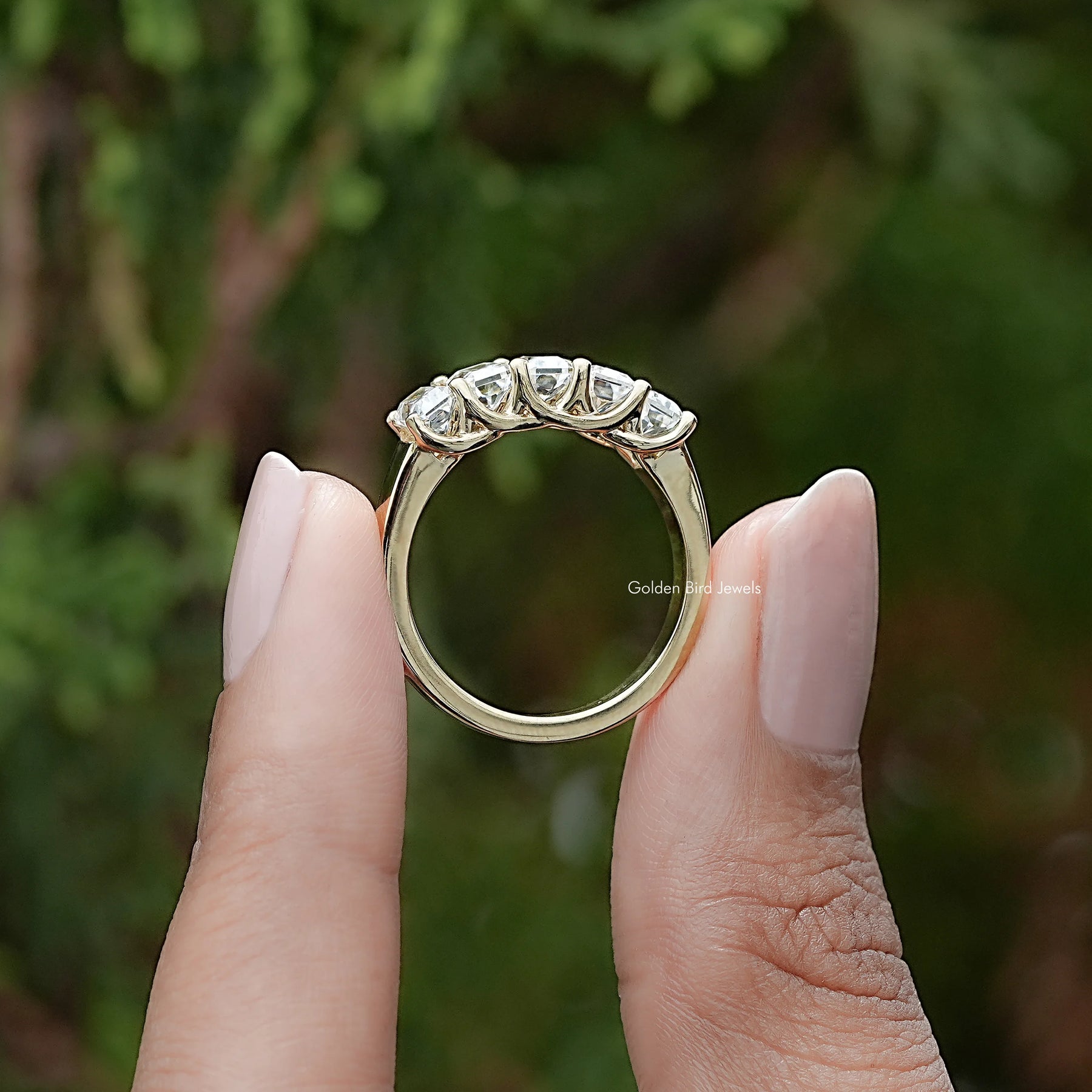 Five Stone Radiant Cut Moissanite Band