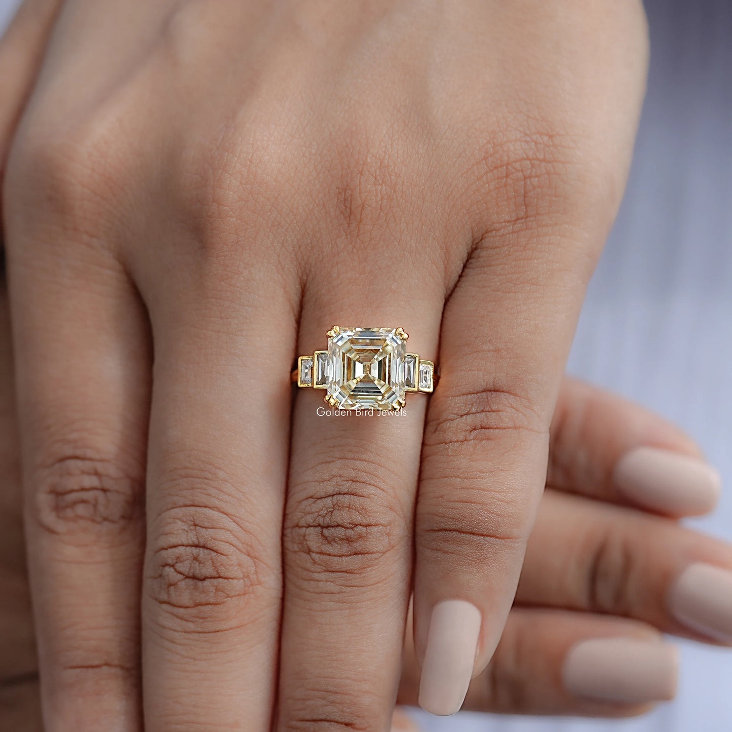 View of Asscher Cut Solitaire Engagement Ring in prongs setting