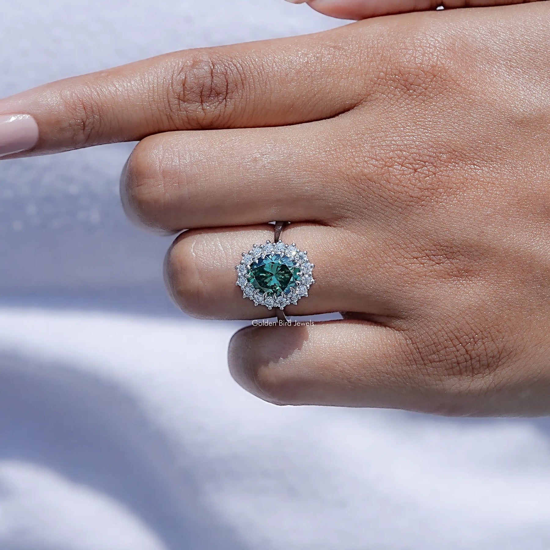 View of Oval cut Moissanite Ring in prongs setting