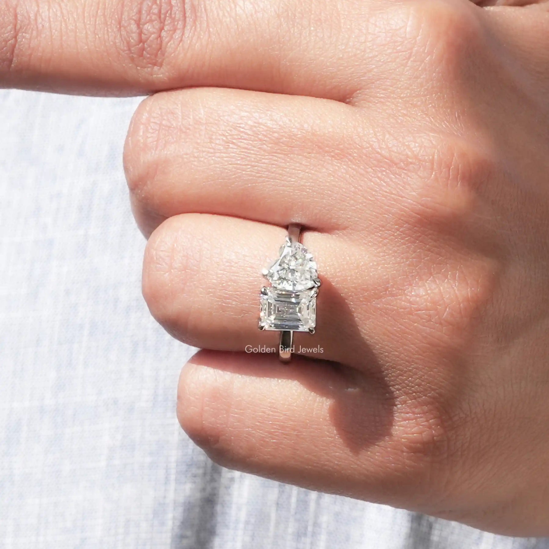 Heart and emrald cut  moissanite   ring for women's wear