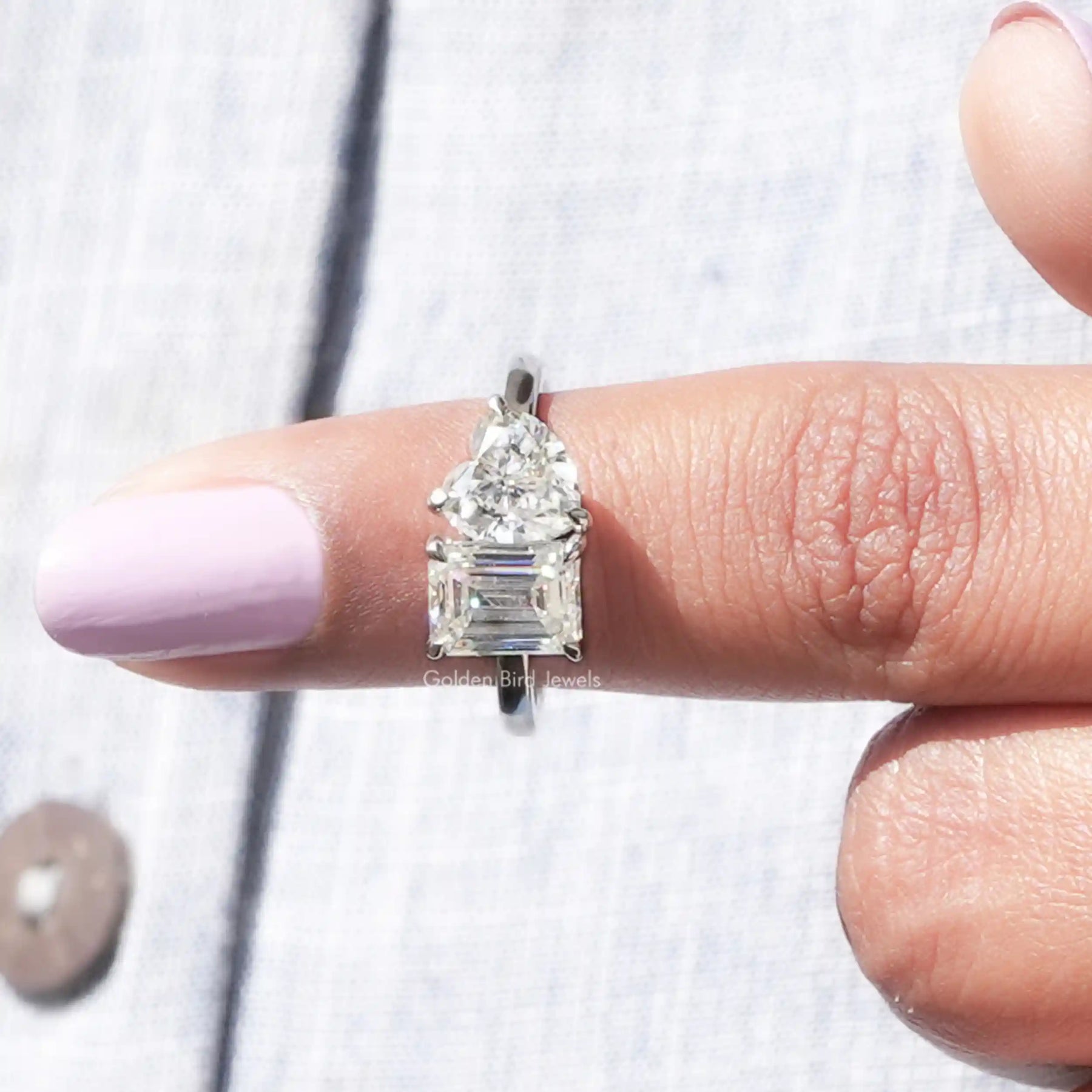 Moissanite Crafted Toi-et-Moi Ring in White Gold