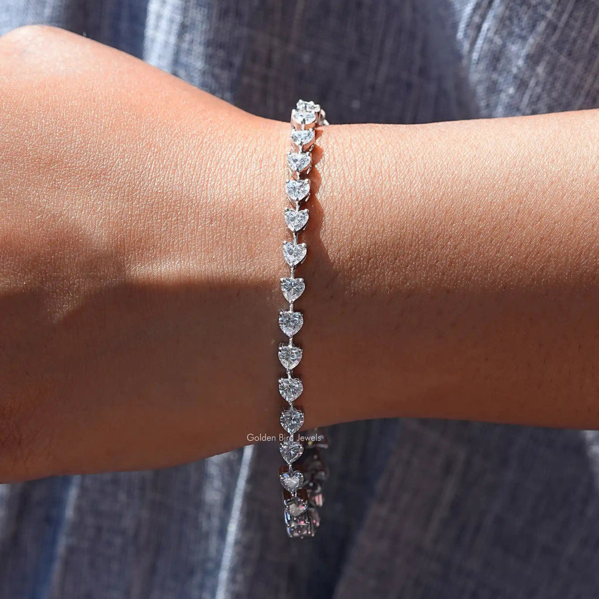 View of Heart cut moissanite tennis Bracelet