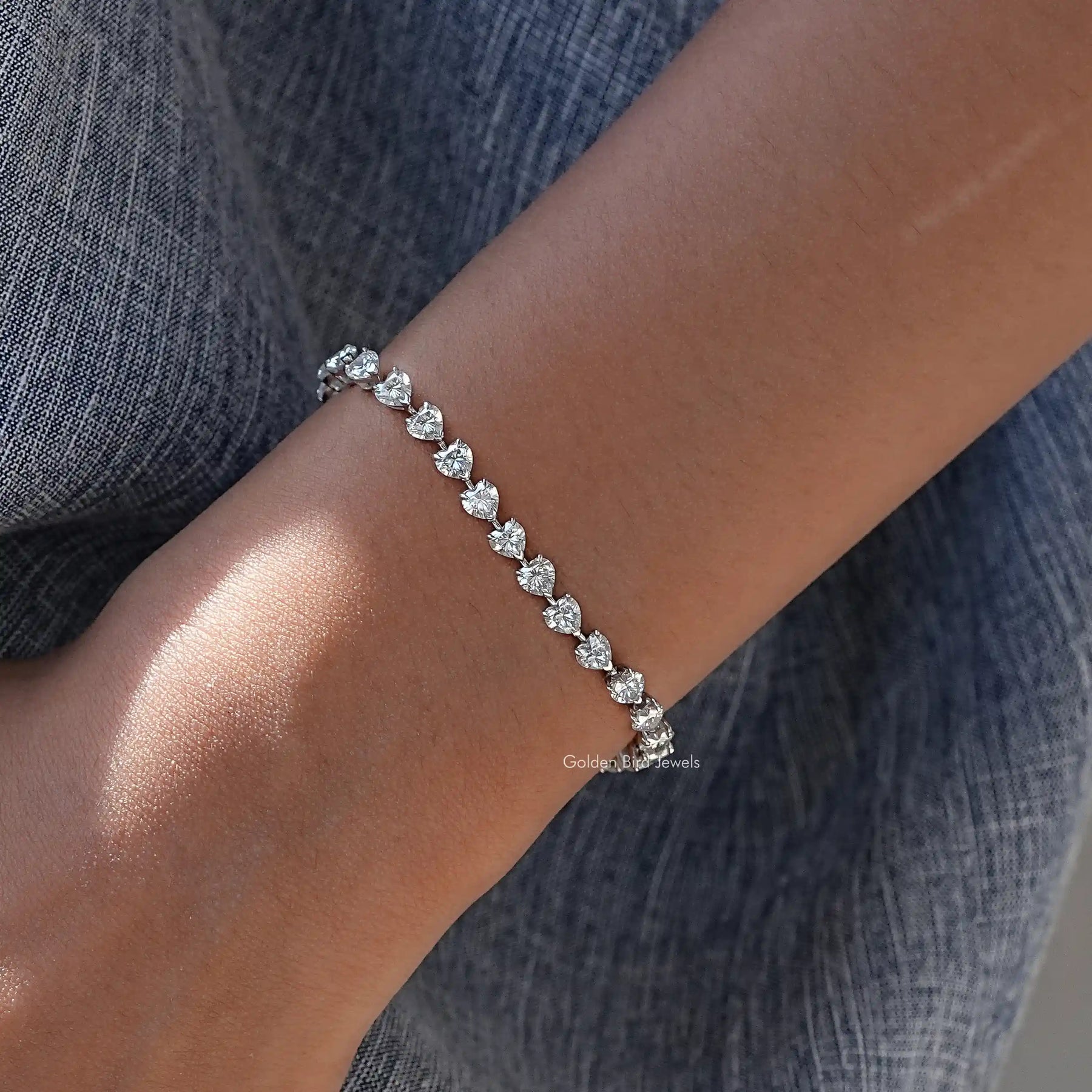 View of moissanite heart bracelet for women