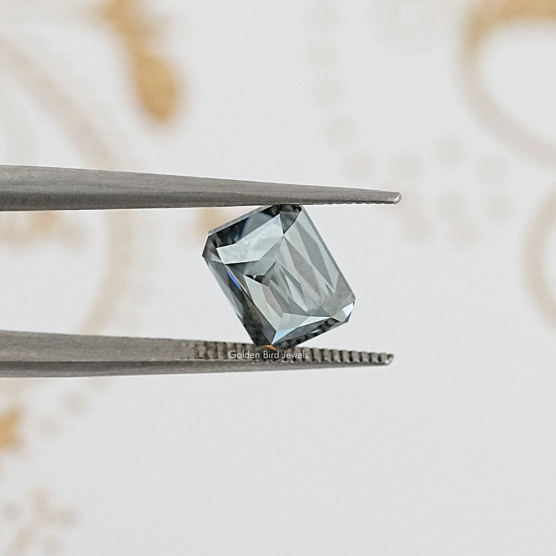 Close up View of Gray Criss Shape Moissanite Gem for Engagement Jewelry