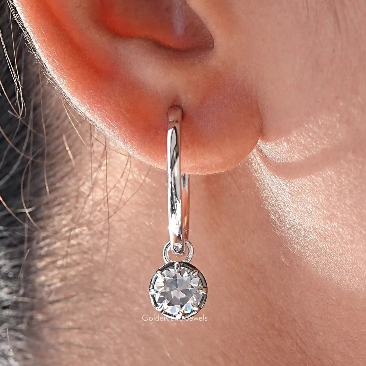 Moissanite Old European Cut Round Dangle Earrings