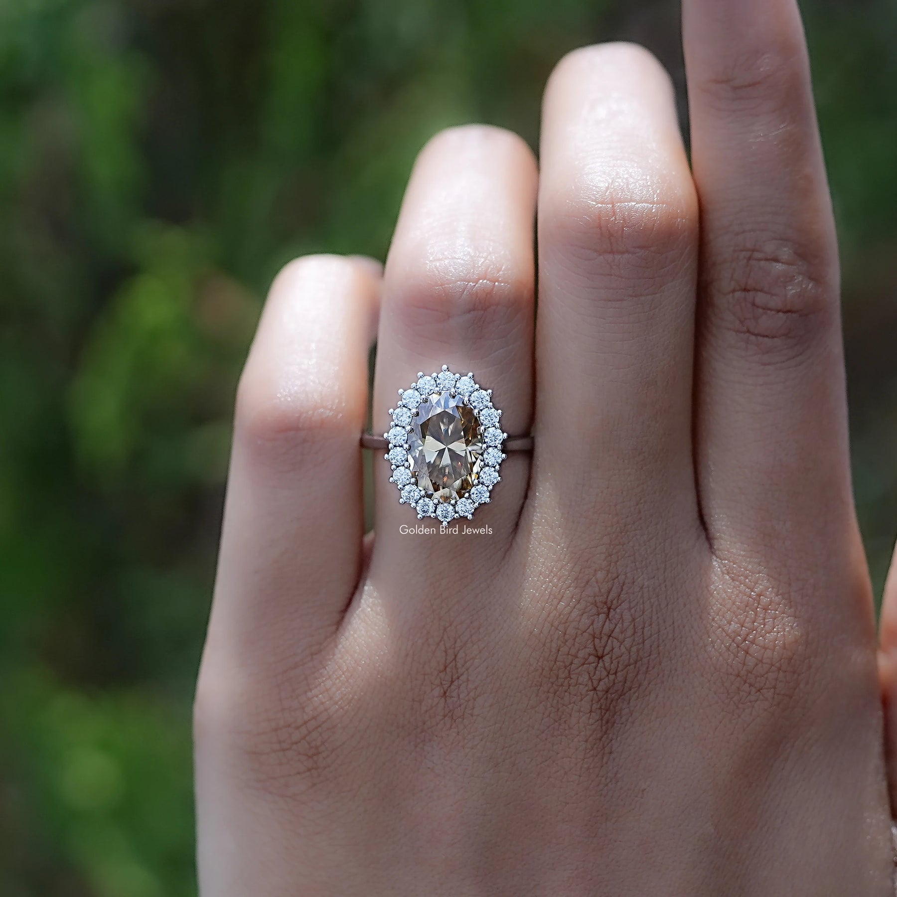 Oval Cut Moissanite Halo Engagement Ring