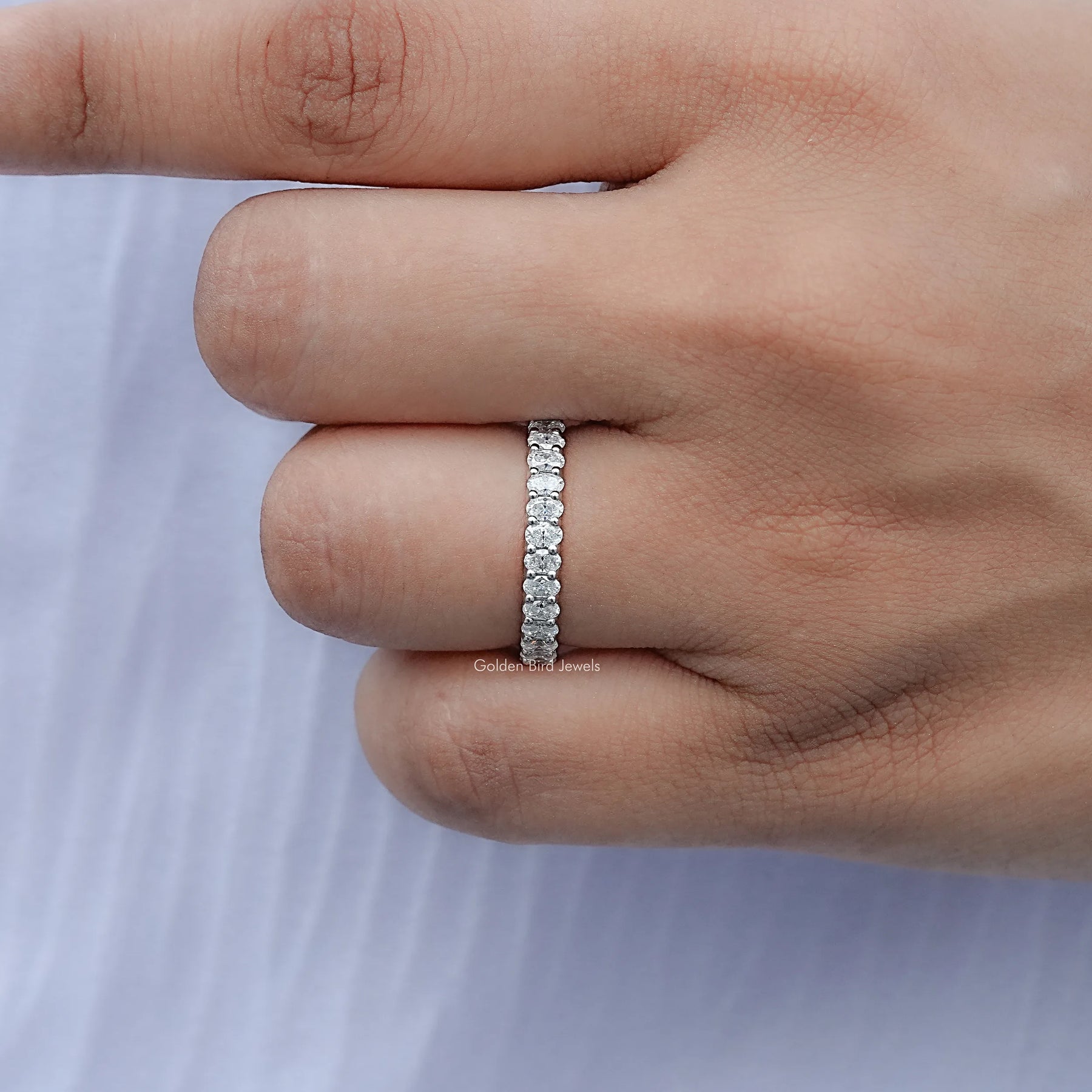 Oval Moissanite Half Eternity Stacking Band