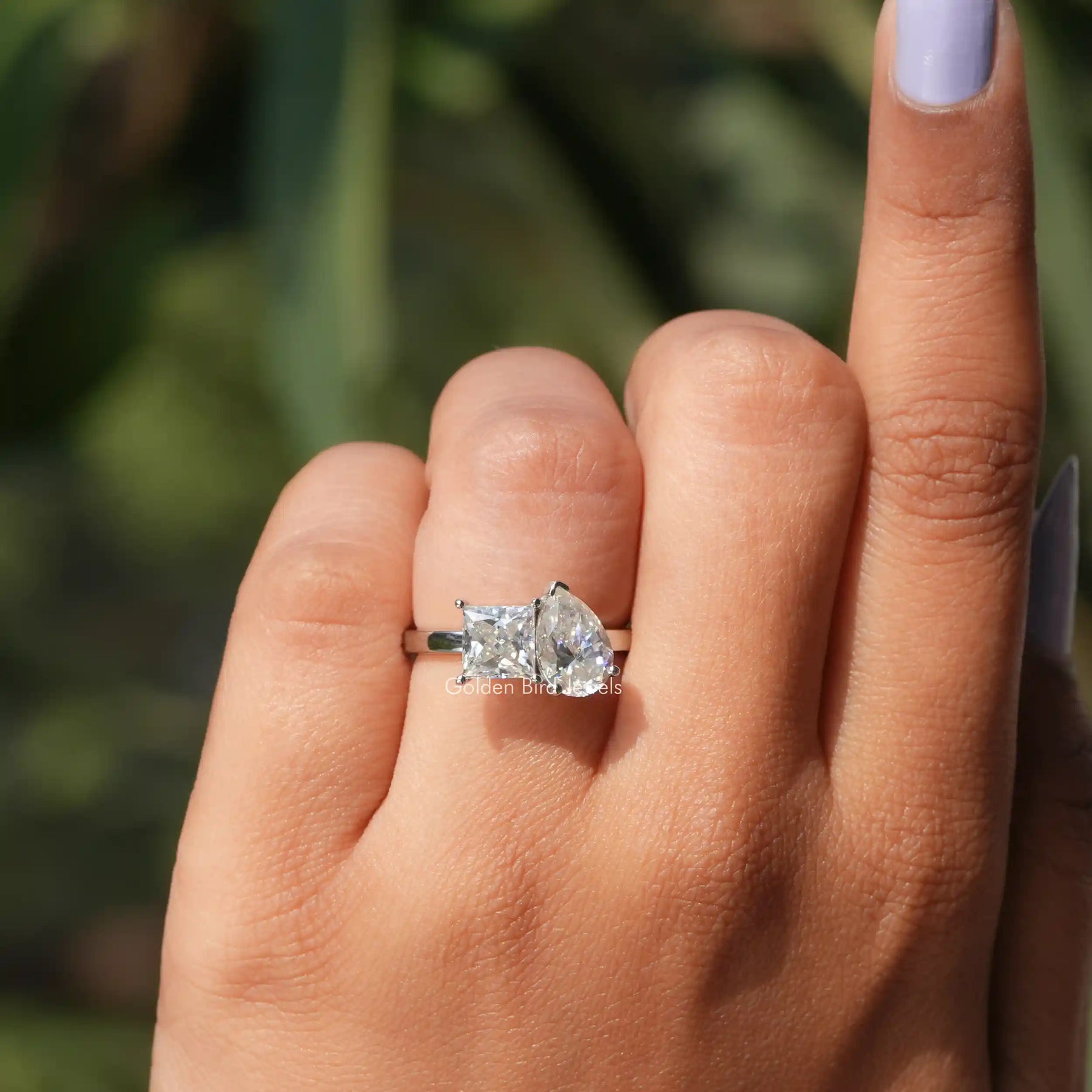 View of Pear And Princess Cut Moissanite Toi Moi Ring In White Gold