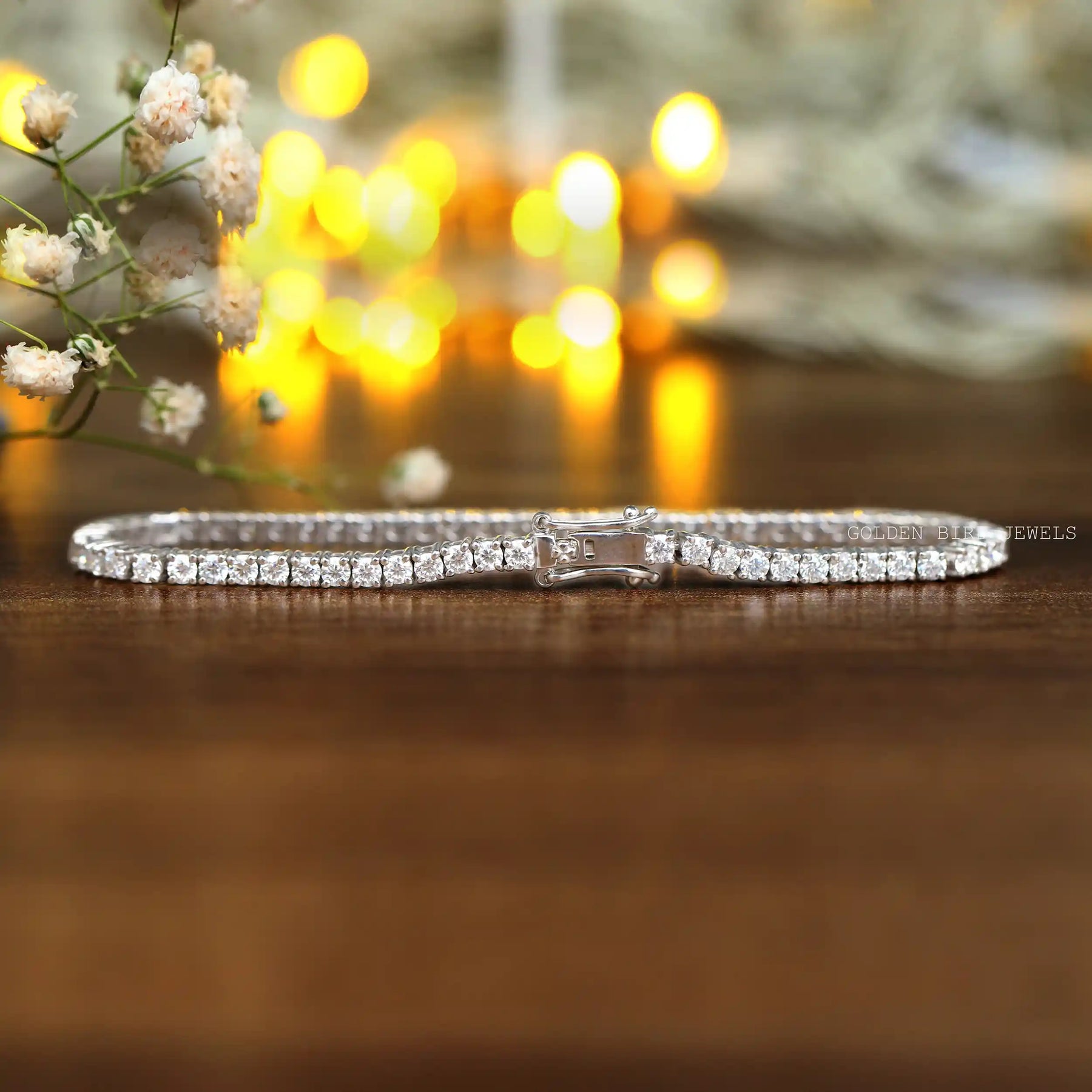 Back view of moissanite round cut tennis bracelet