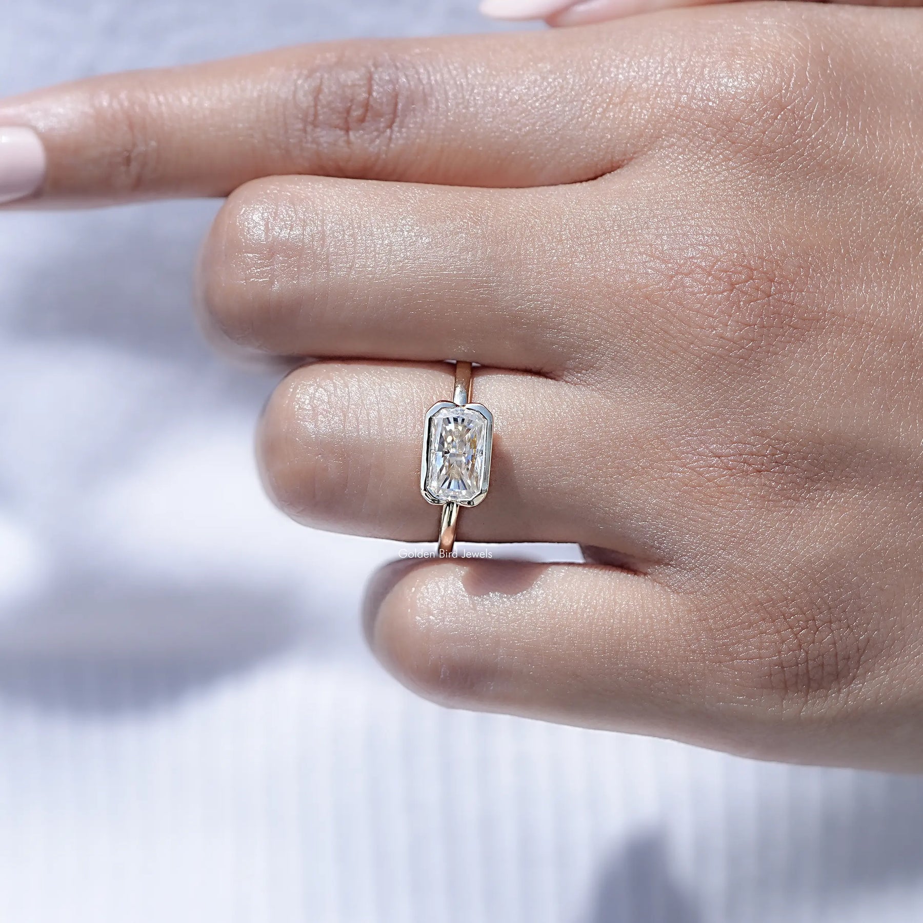 Bezel Set Radiant Cut Moissanite Solitaire Ring