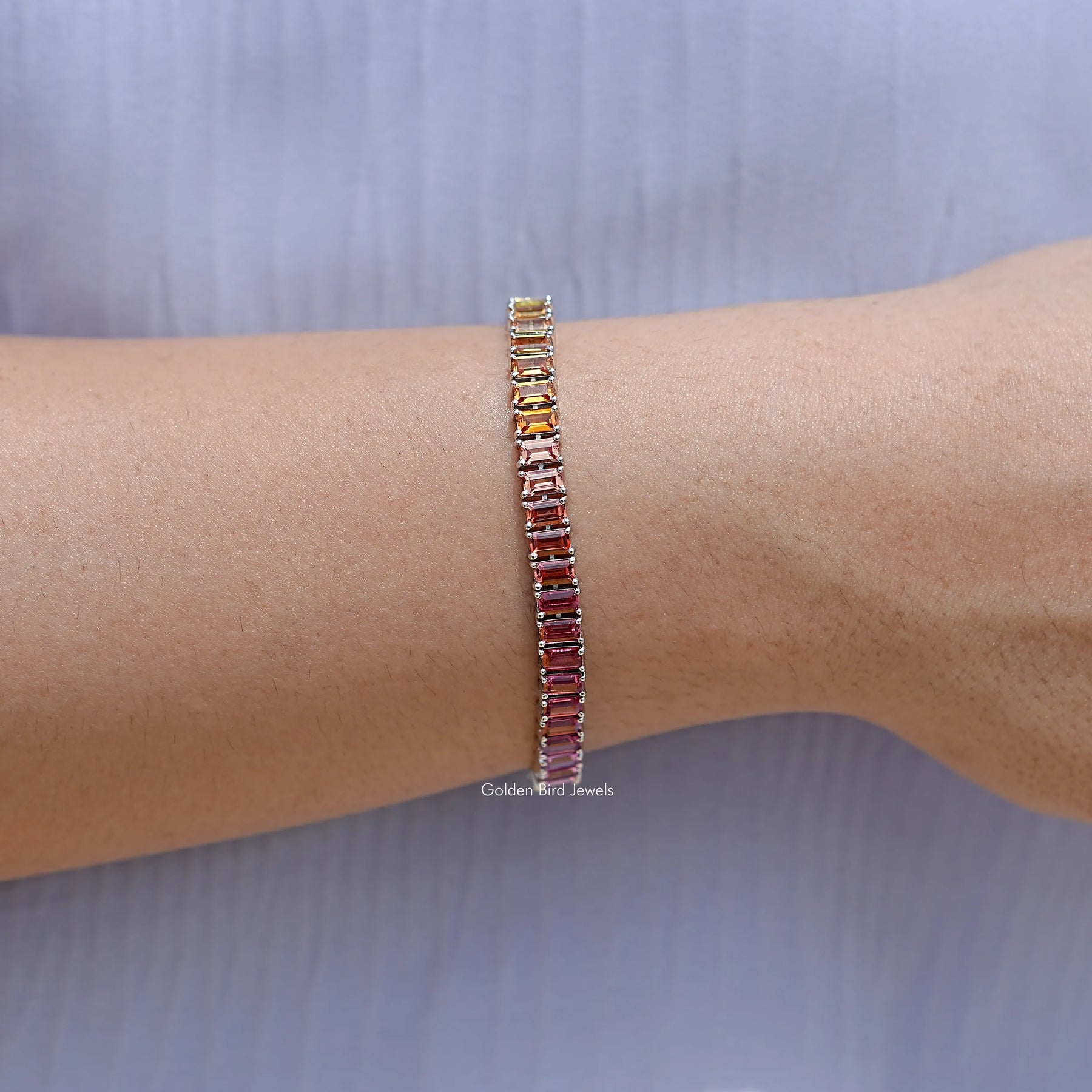 Multi Color Baguette Gemstone Tennis Bracelet