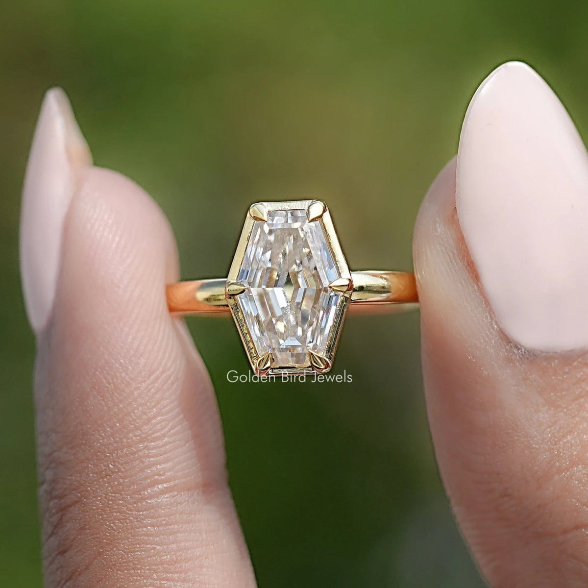 Near Colorless Old Mine Lozenge Moissanite Solitaire Ring