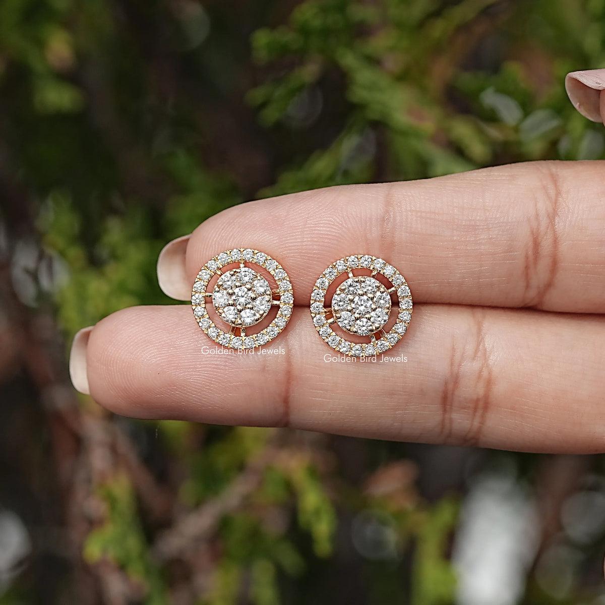 Round Cut Lab Diamond Cluster Stud Earrings