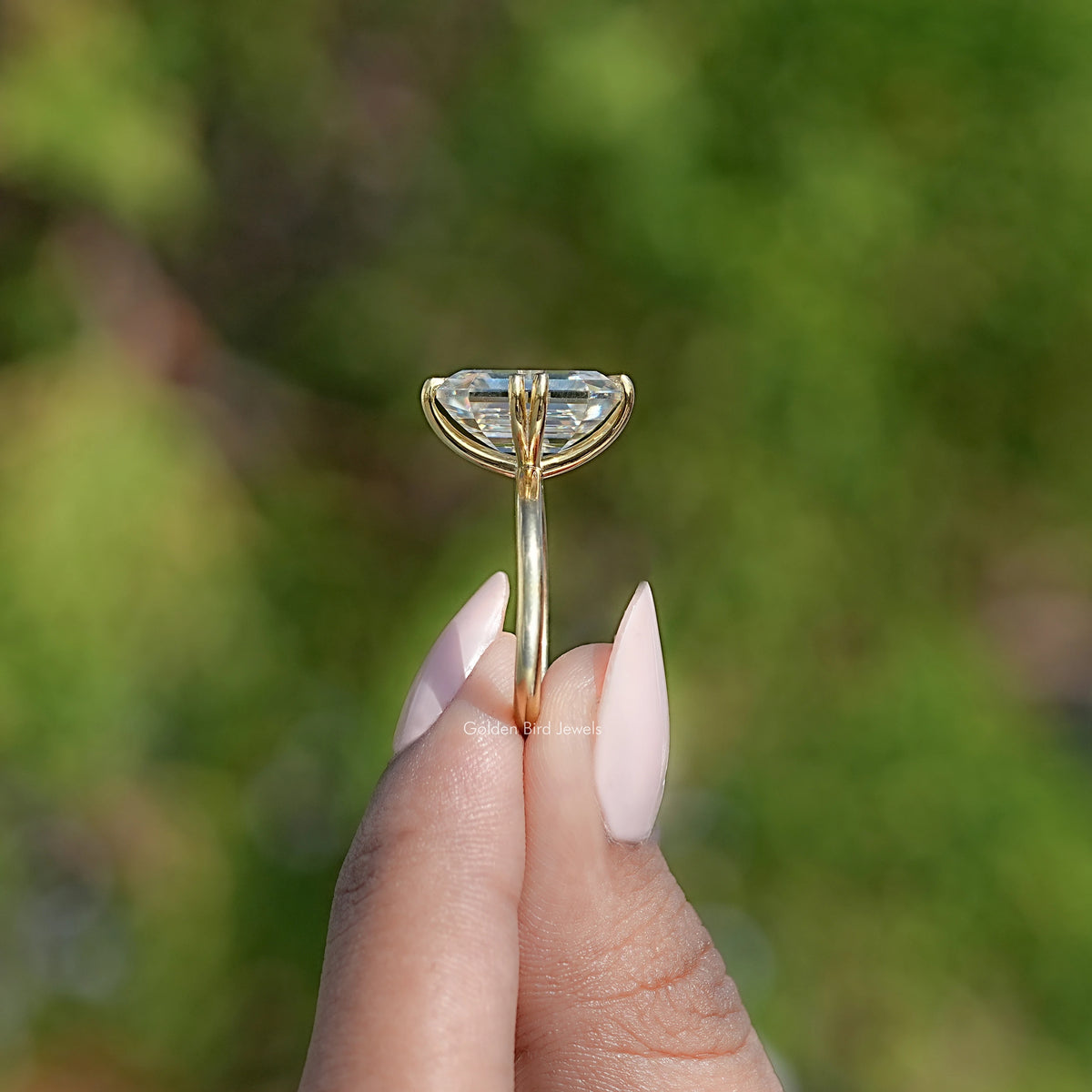 Old Mine Emerald Moissanite Solitaire Engagement Ring