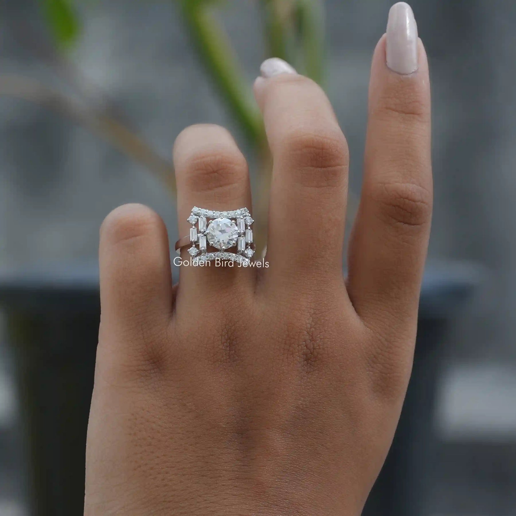 Moissanite Baguette Cocktail Ring In White Gold