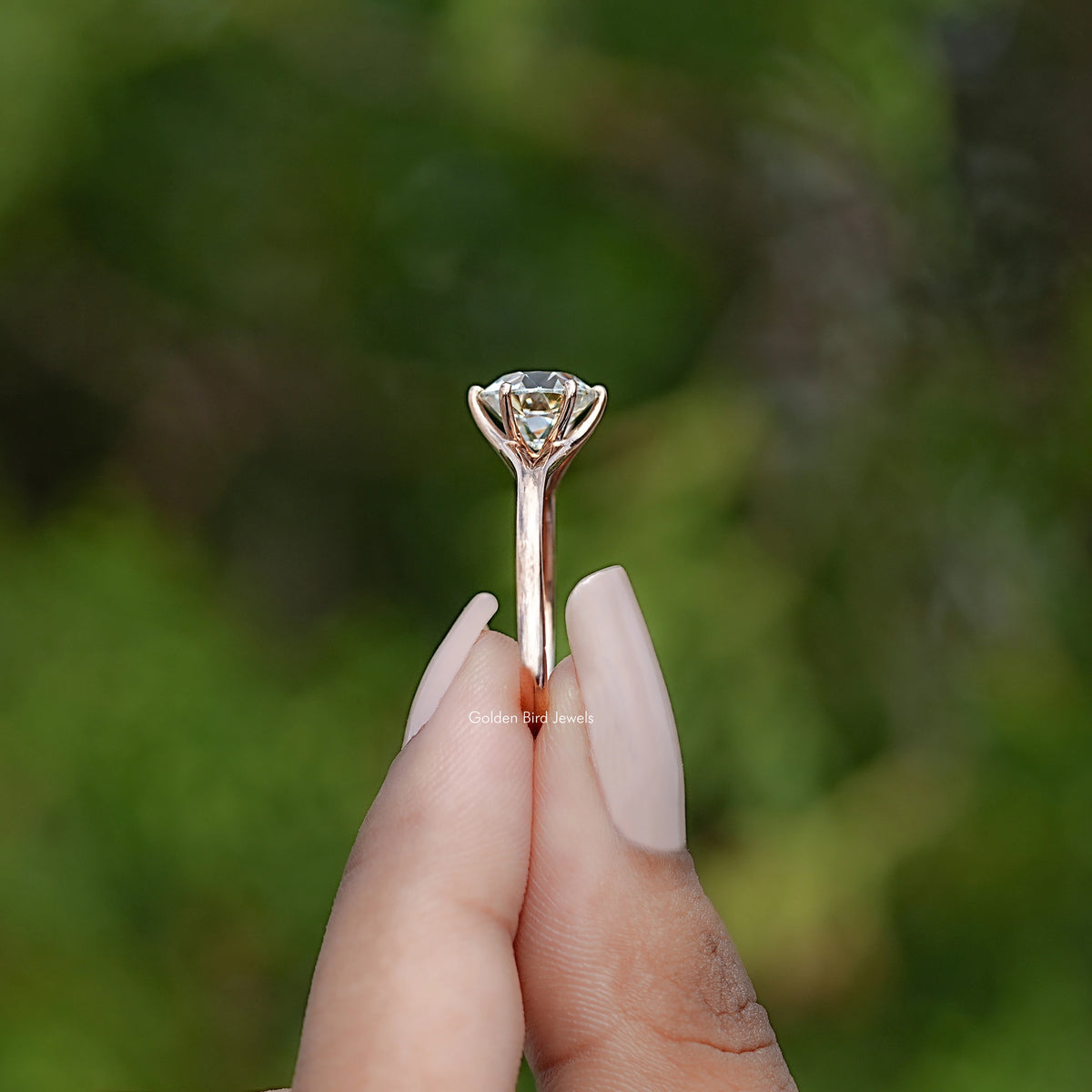 Side View of Old European Round Moissanite Solitaire Ring