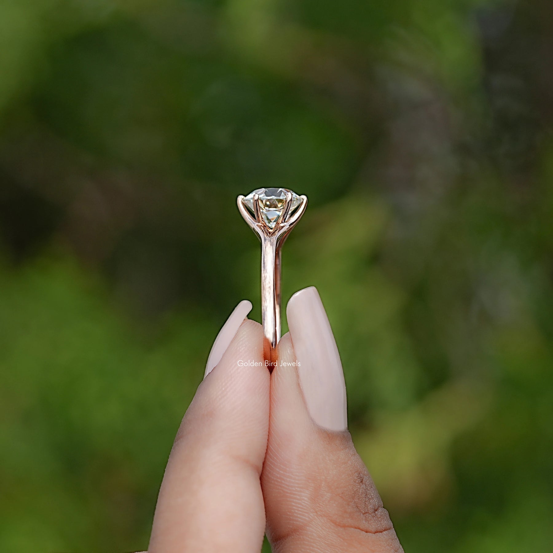 Side View of Old European Round Moissanite Solitaire Ring