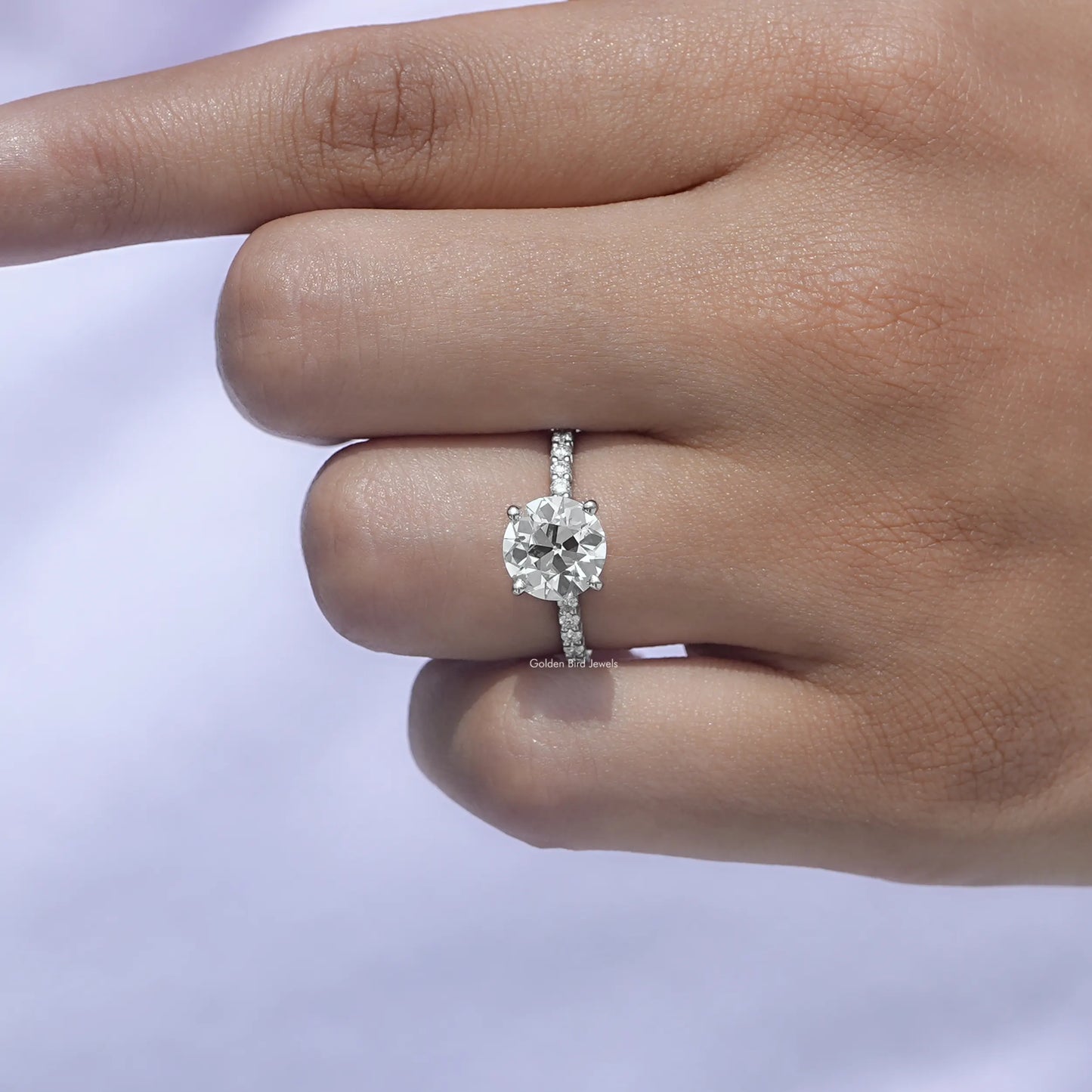 Front view of Round Cut Lab Diamond Engagement Ring In White Gold