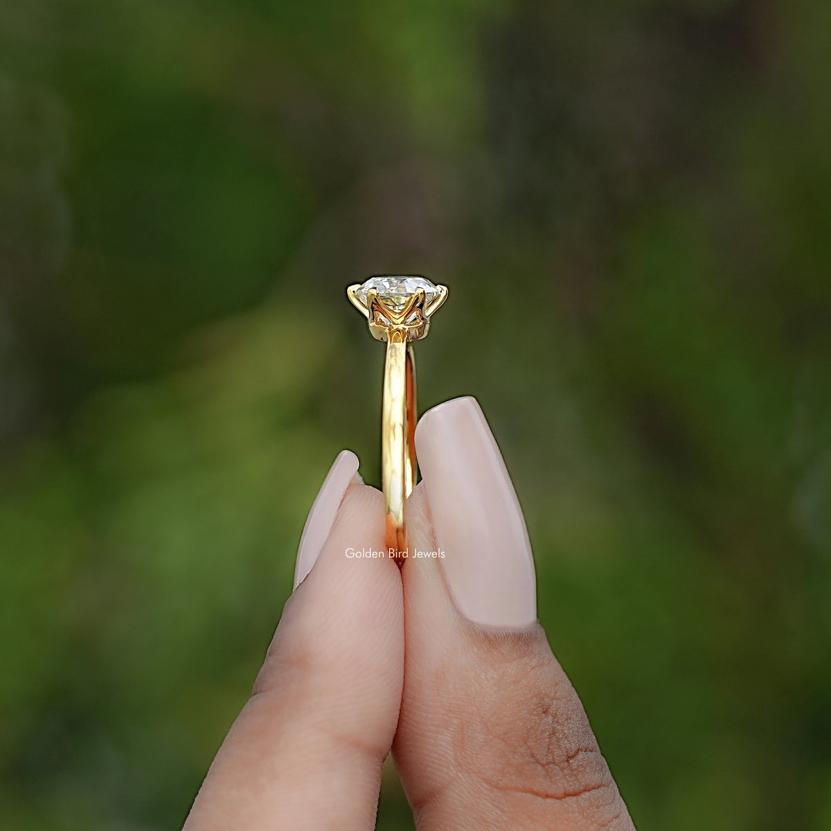 Side View of Old European Round Moissanite Solitaire Ring