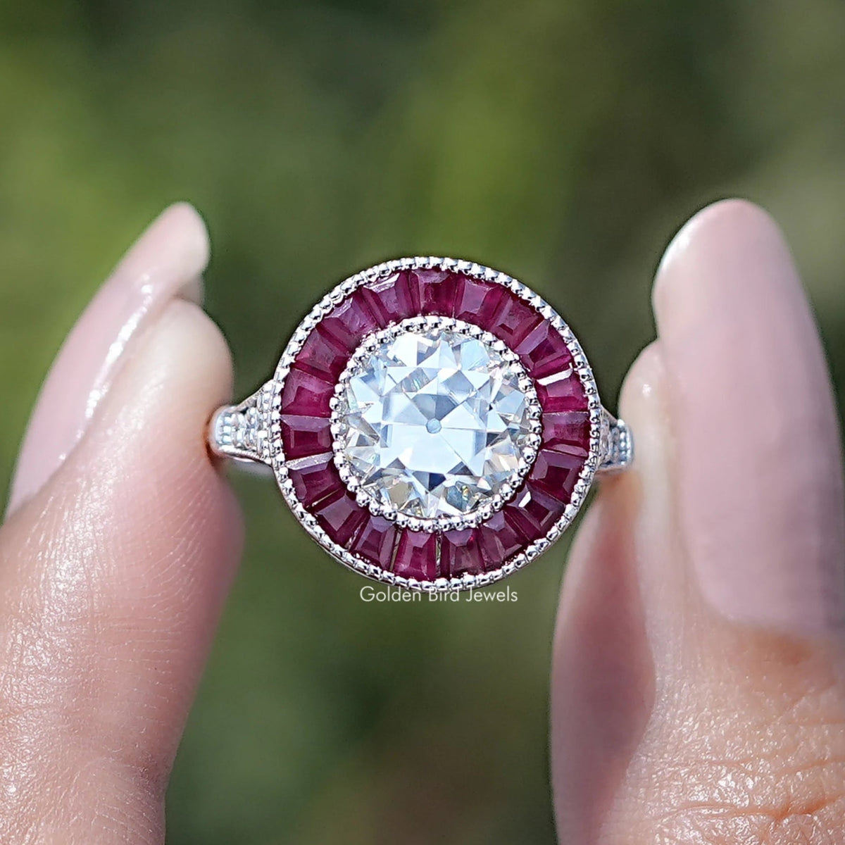 Old European Round Cut Moissanite Halo Ring