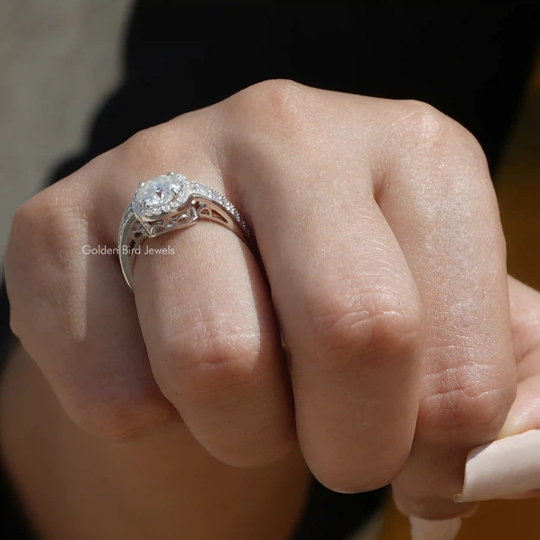 Back View of Old European Round Cut Vintage Ring In finger