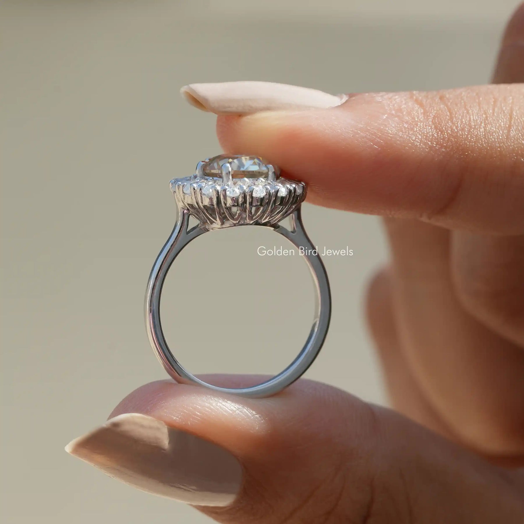 Back View of Round Cut Moissanite Vintage Ring In finger