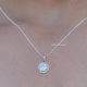 Close up view of Old European Round Lab Diamond Halo Pendant