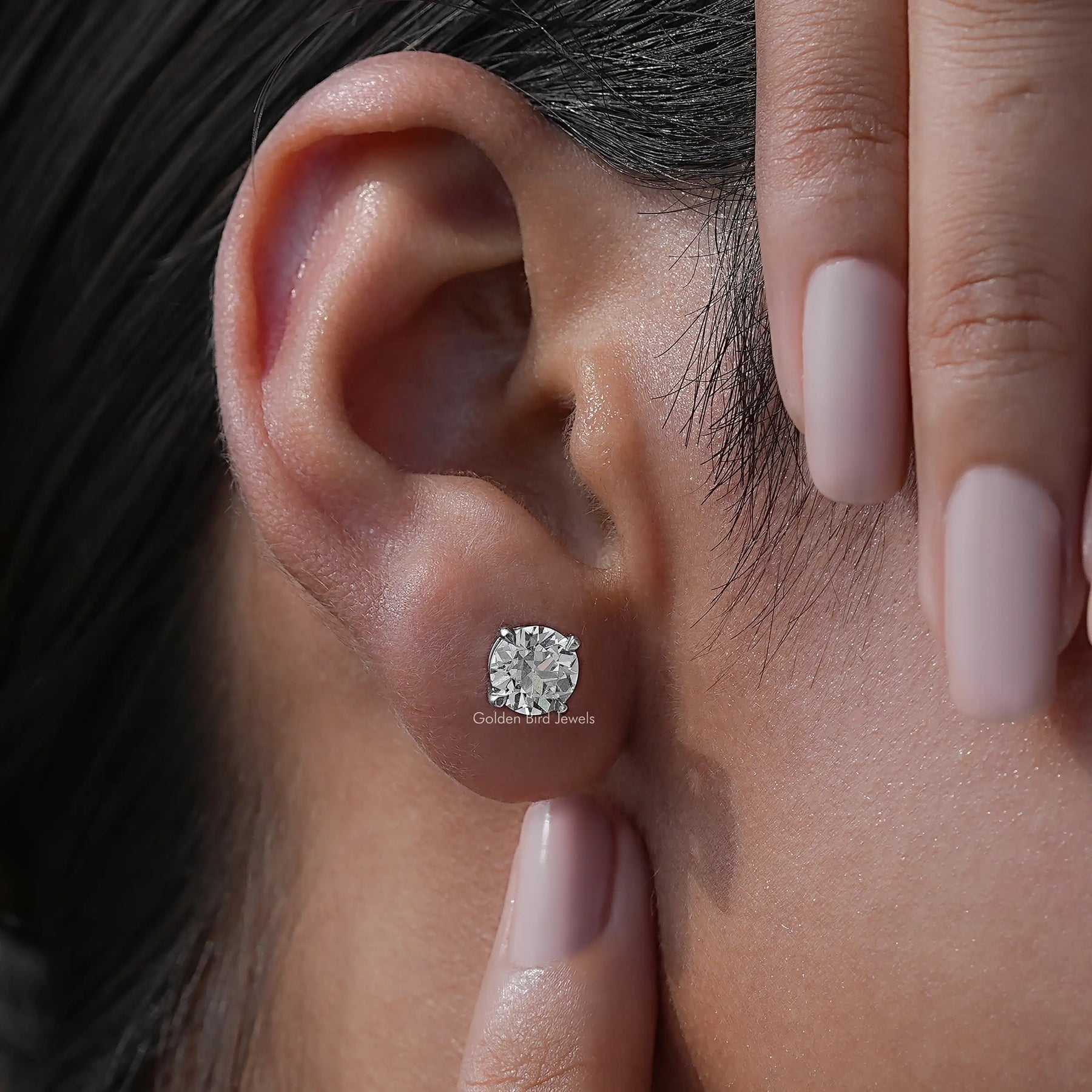 Colorless round lab diamond stud earrings