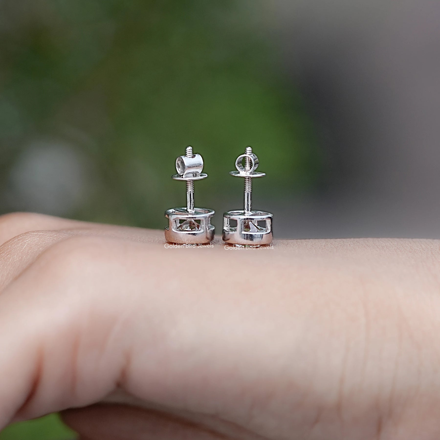 Back View of Old European Cut Round Diamond Earrings in screw back